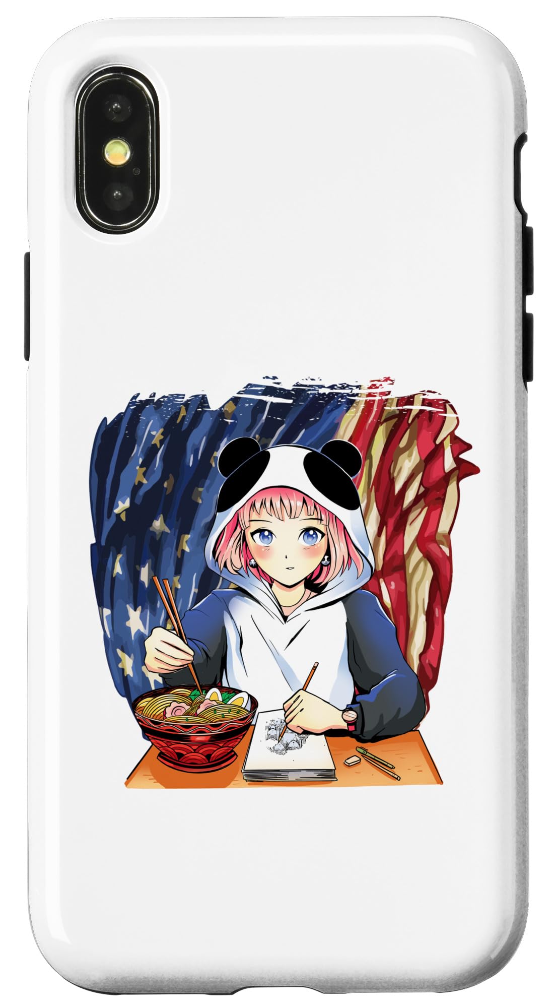 iPhone X/XS 愛国 アニメ ガール アメリカン ラーメン スケッチ アメリカ スマホケース