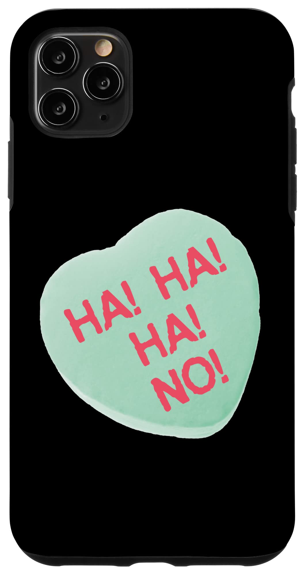 iPhone 11 Pro Max シングルズ・アウェアネス・デイ グリーン・キャンディ・ハート HA HA NO! スマホケース