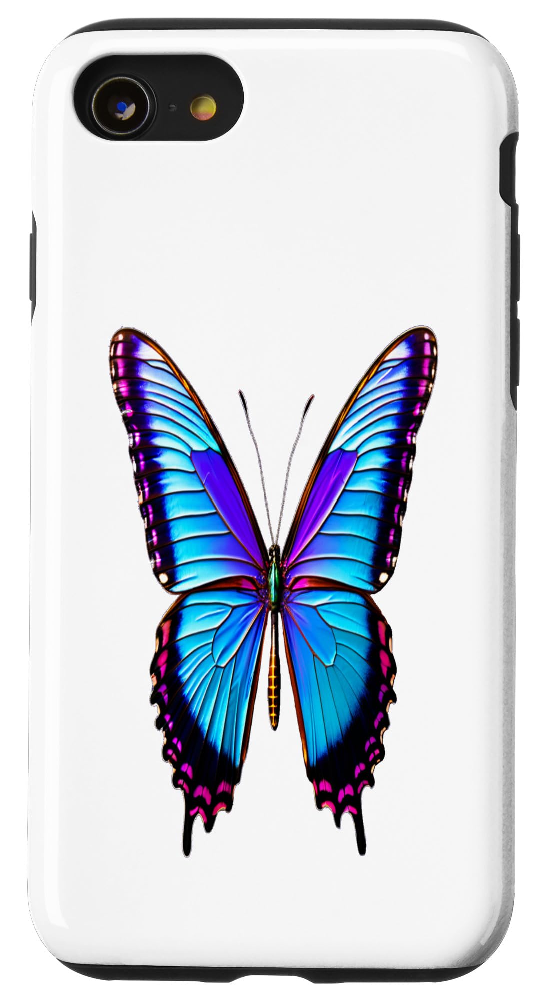 iPhone SE (2020) / 7 / 8 大胆で明るく鮮やかな美しいブルーとパープルの蝶 スマホケース