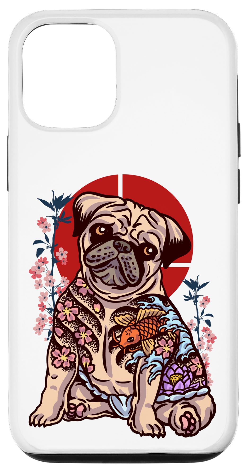 iPhone 14 日本のタトゥー パグ 犬 パグ ヤクザの恋人 鯉の魚 スマホケース