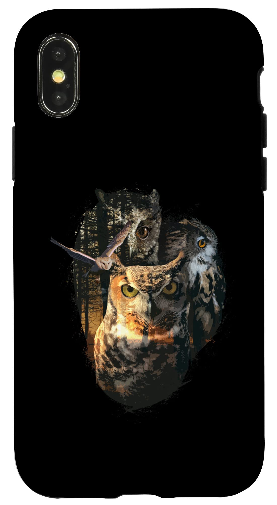 iPhone X/XS 森のフクロウ 野生の夜鳥 スマホケース