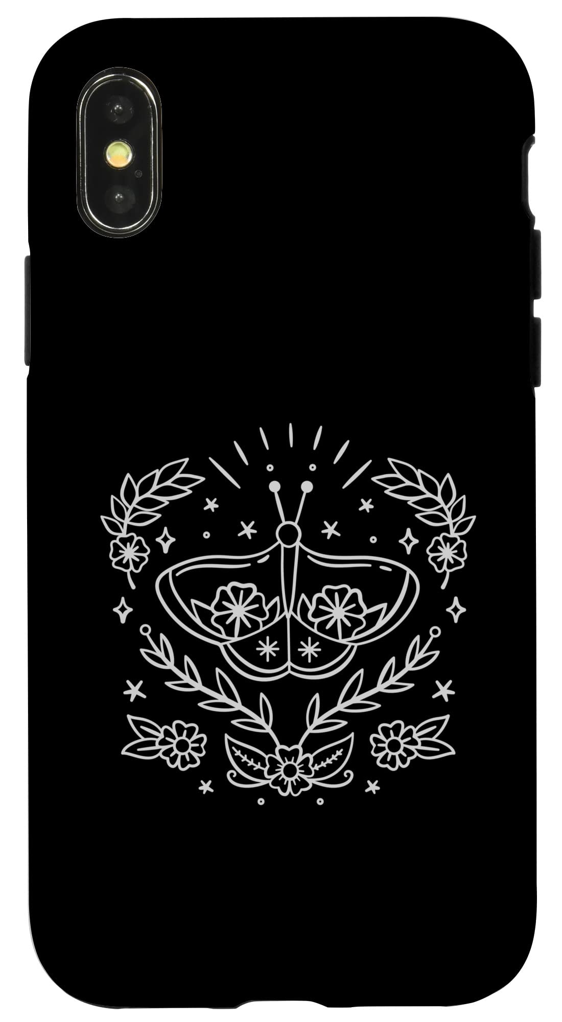 iPhone X/XS 神秘的なバタフライラインアートマジックナイト スマホケース