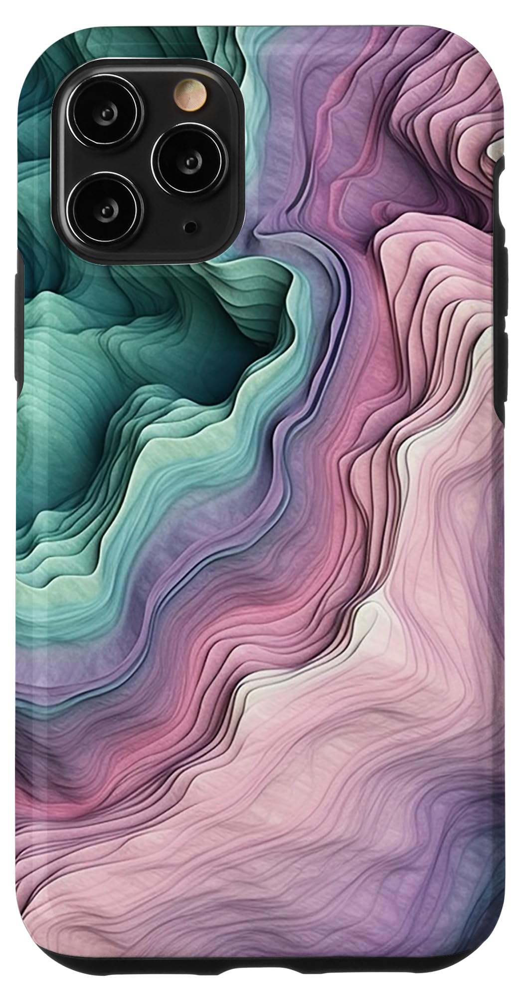 iPhone 11 Pro エレガントなピンク&ミントグリーンインク ファンシー水彩画 スマホケース
