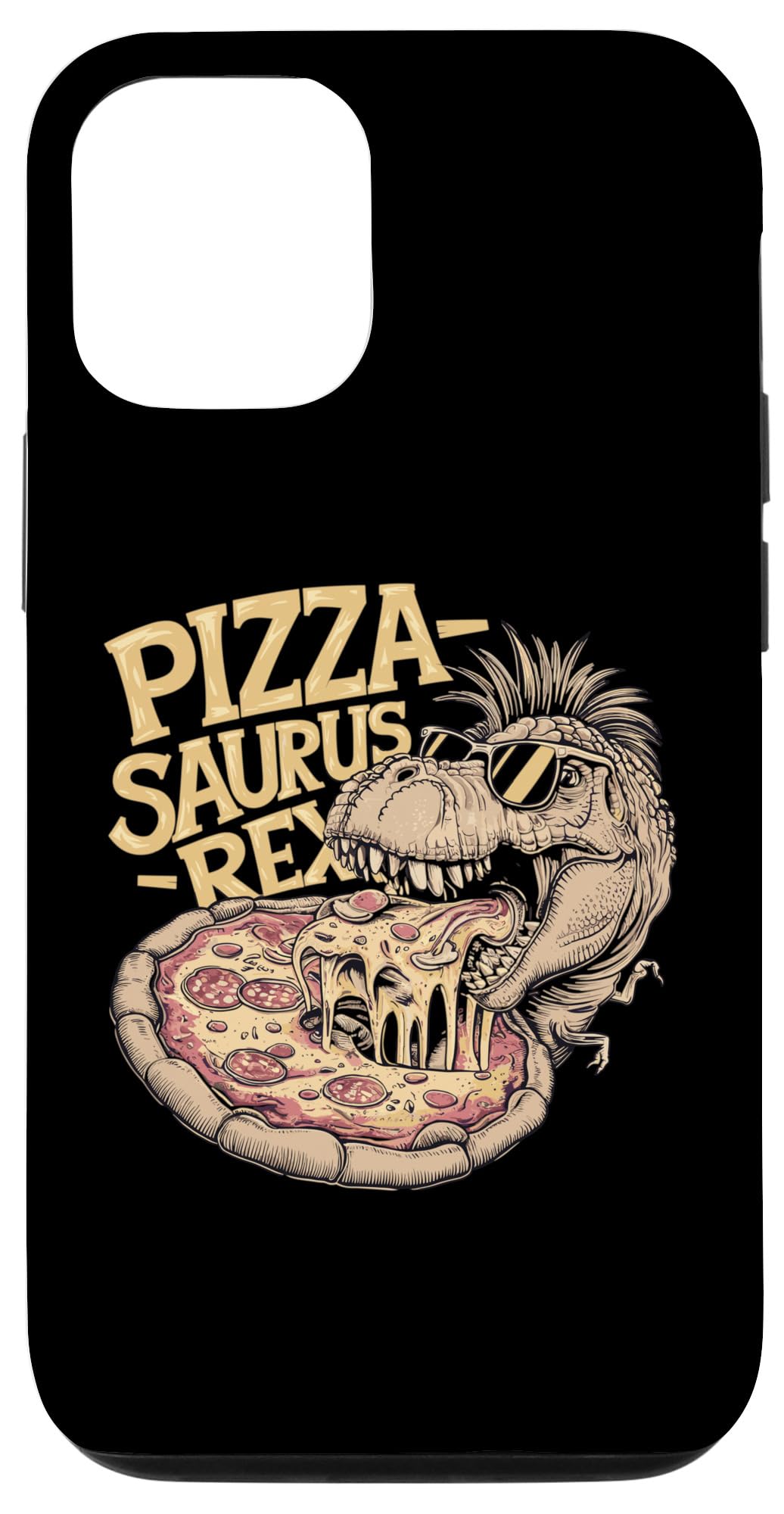 iPhone 15 事細やかになT-Rex 恐竜 ピッツァを食べる 面白可笑しい スマホケース