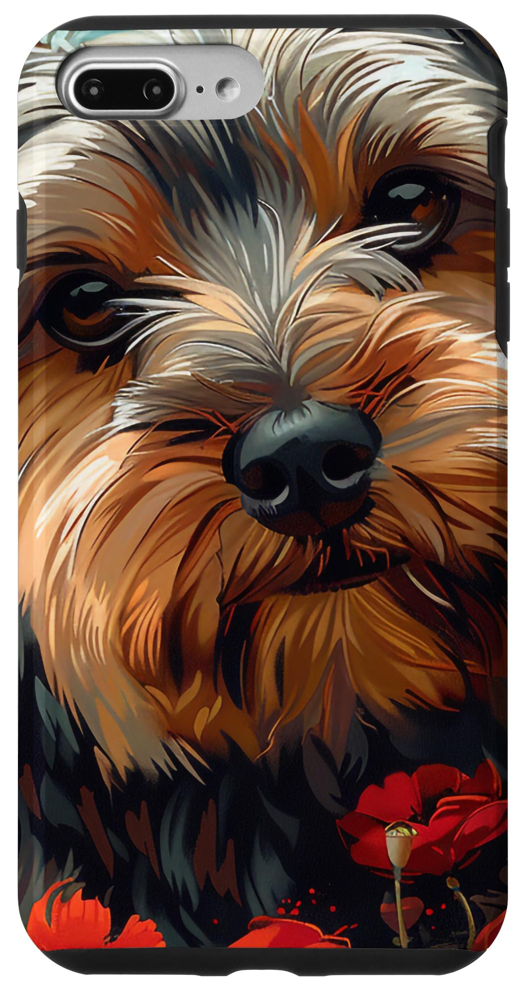 iPhone 7 Plus/8 Plus ヨークシャーテリア 犬 ゴッホスタイル ポピーフラワー スマホケース