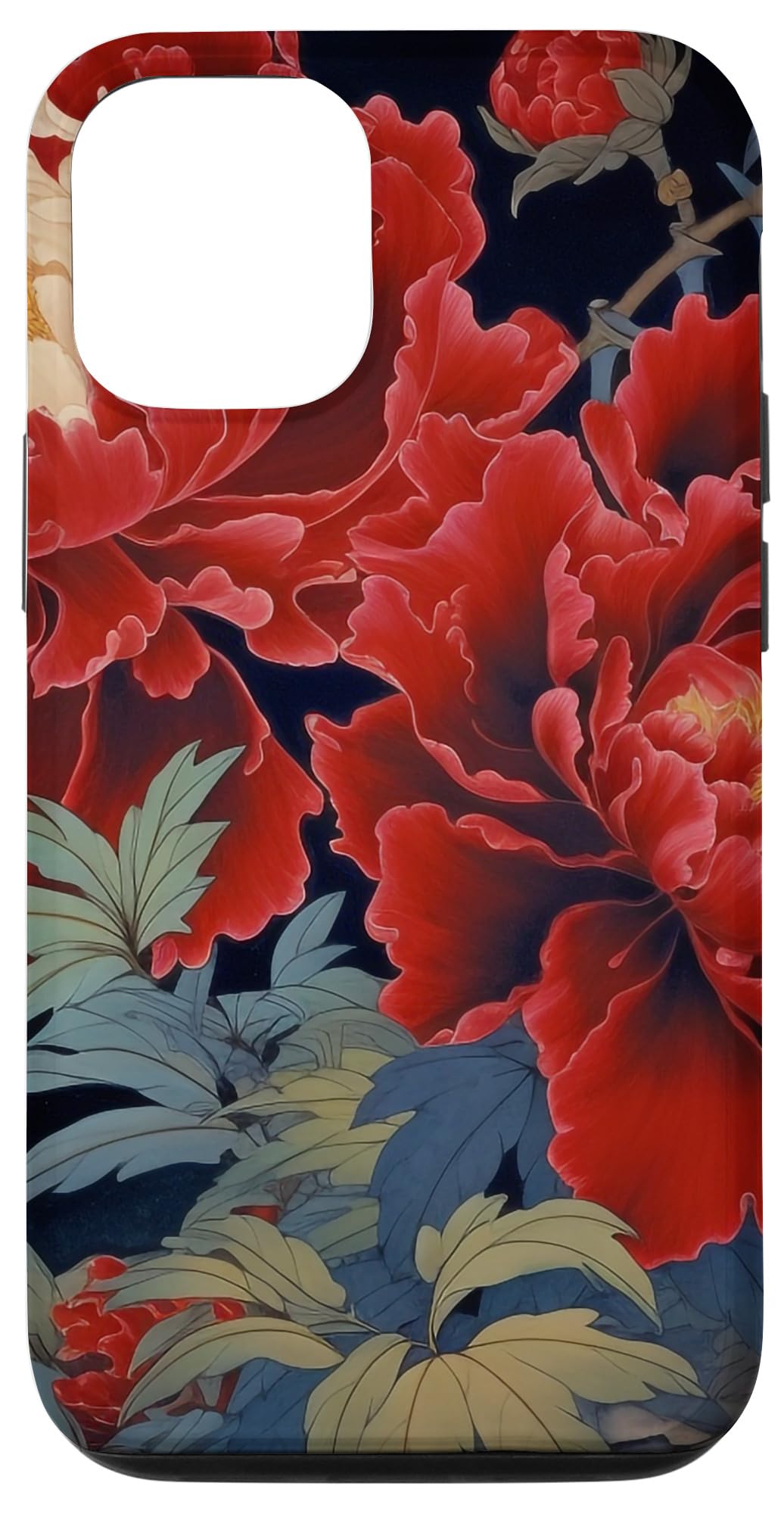 iPhone 15 伝統的な花の牡丹の花 スマホケース