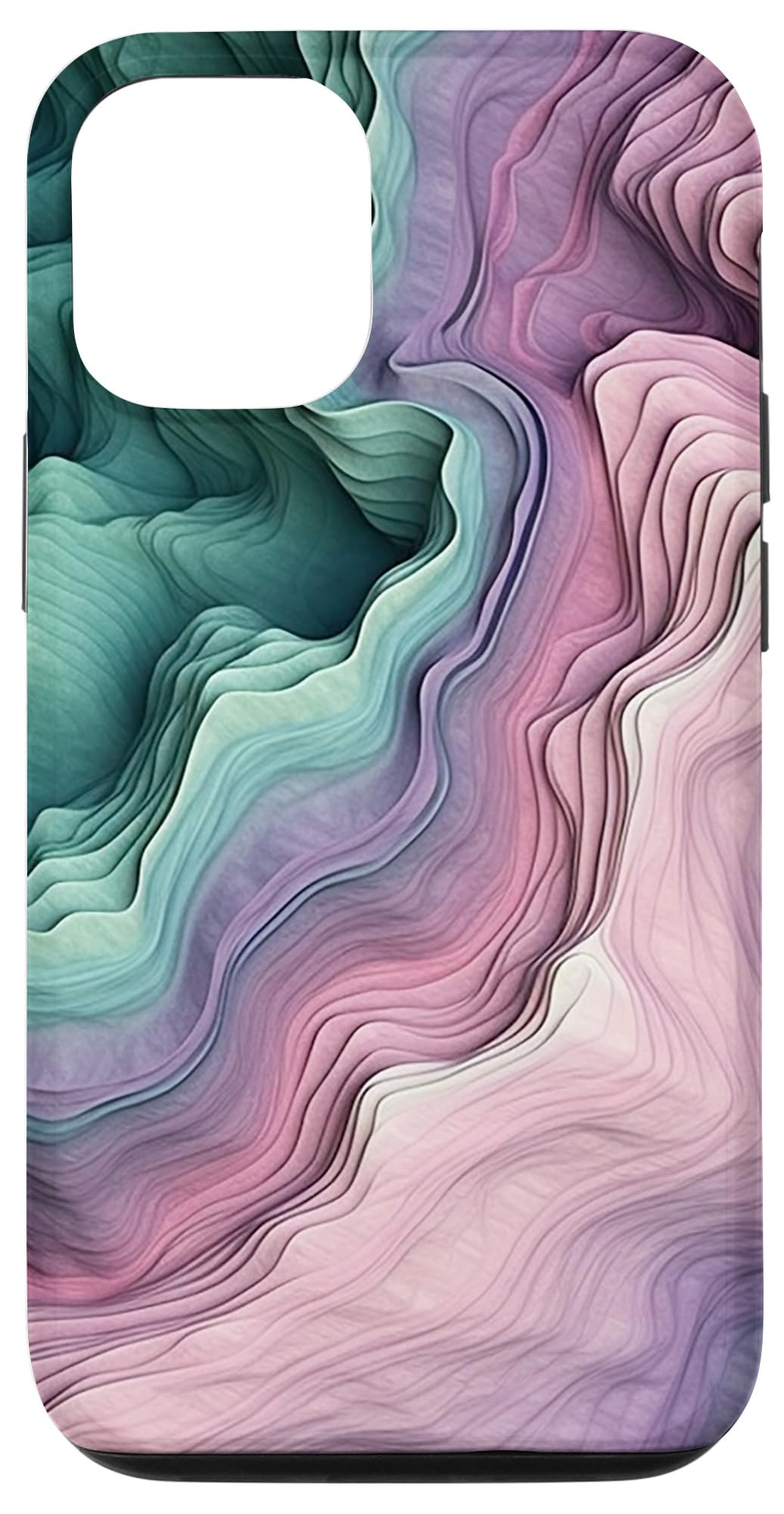iPhone 14 エレガントなピンク&ミントグリーンインク ファンシー水彩画 スマホケース