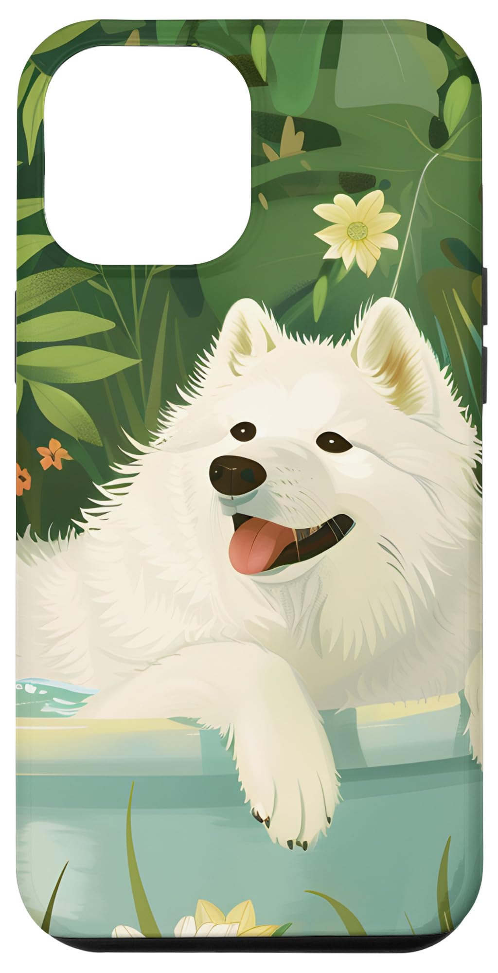 iPhone 15 Pro Max サモエド犬 花柄 ボタニカル ワイルドフラワー 犬 スマホケース