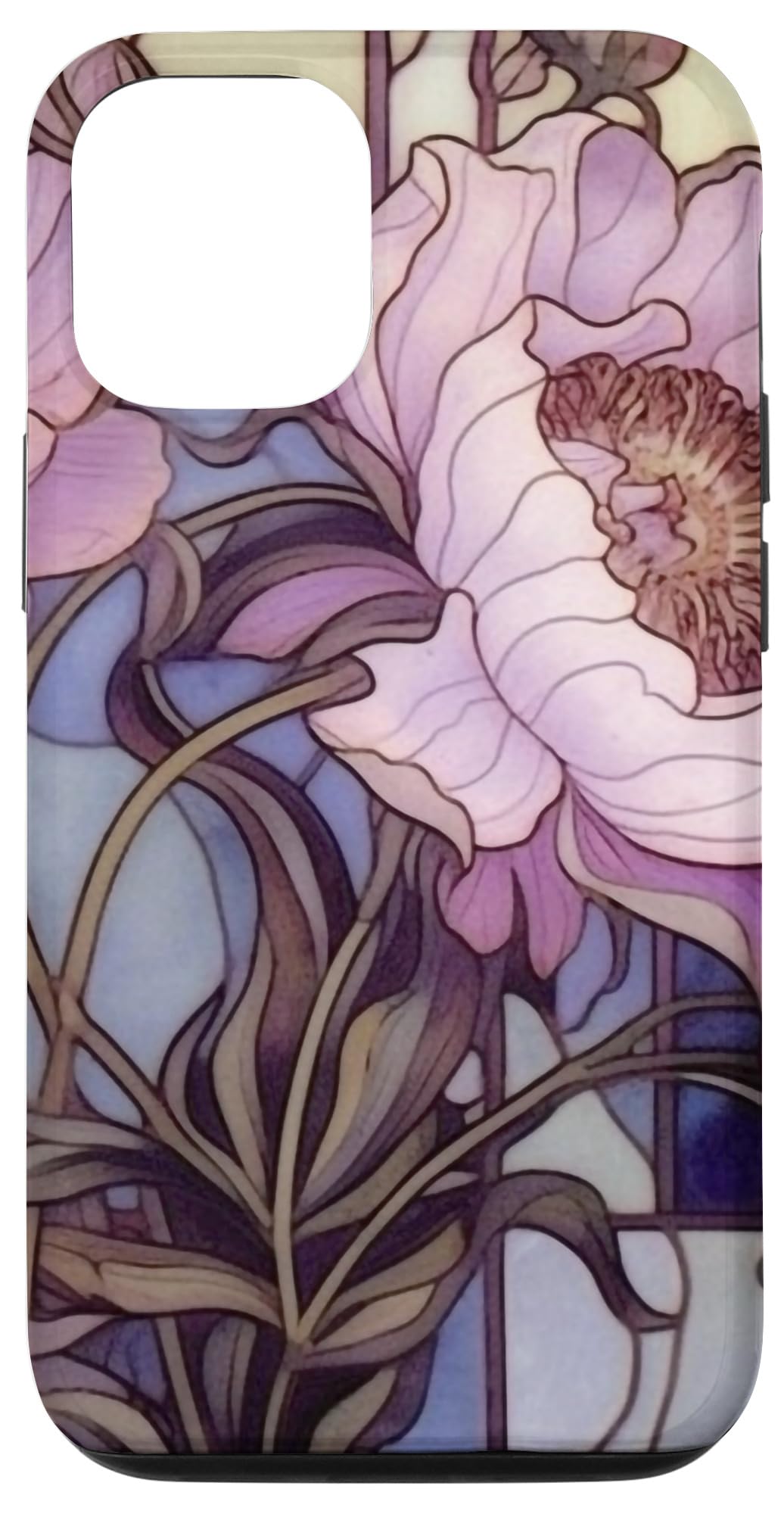 iPhone 15 美しい花柄ピンク牡丹の花 アールヌーボー スマホケース
