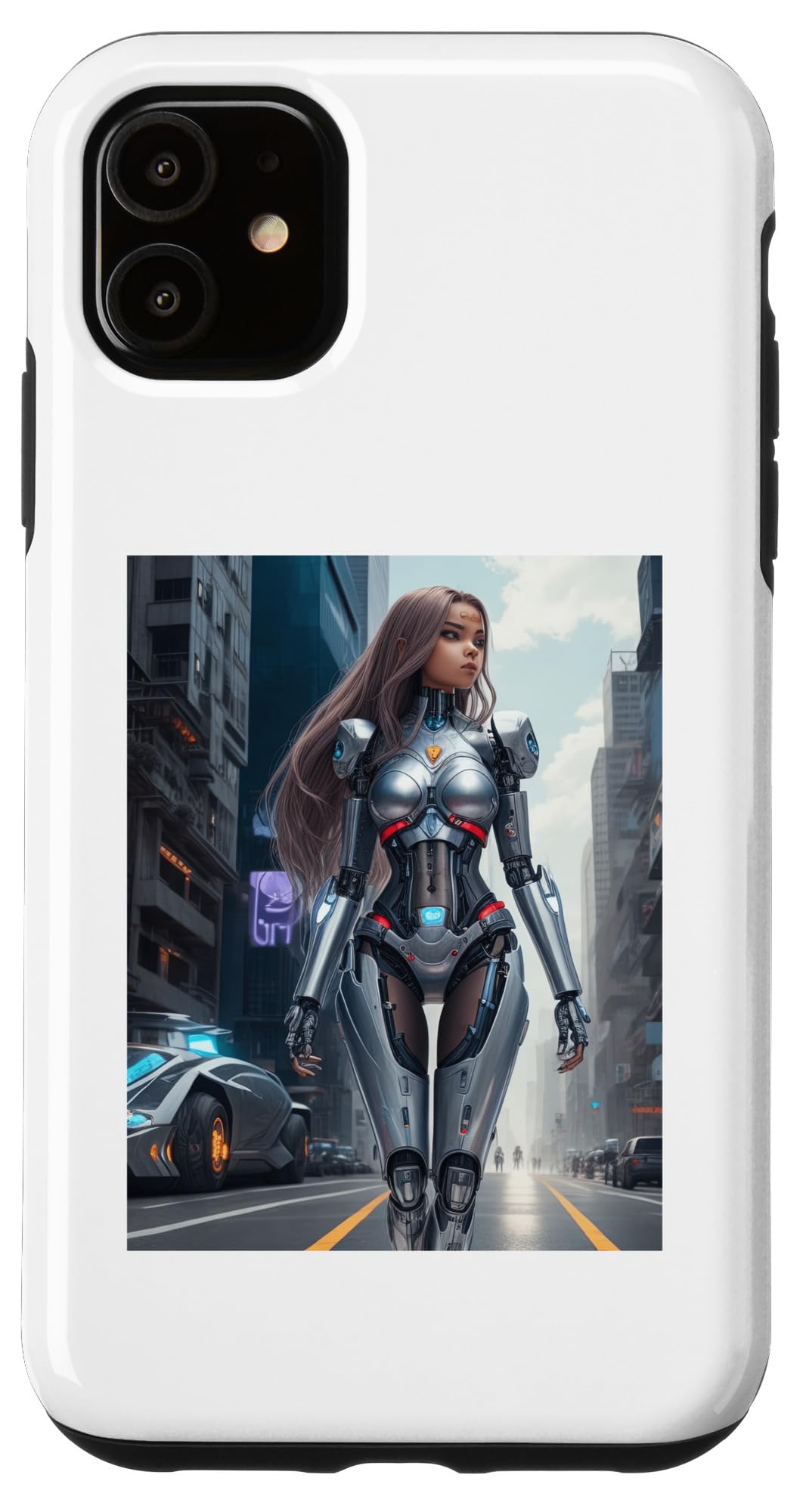 iPhone 11 10代の少女サイボーグ LOST IN FUTURISTIC CITY 未来アート スマホケース