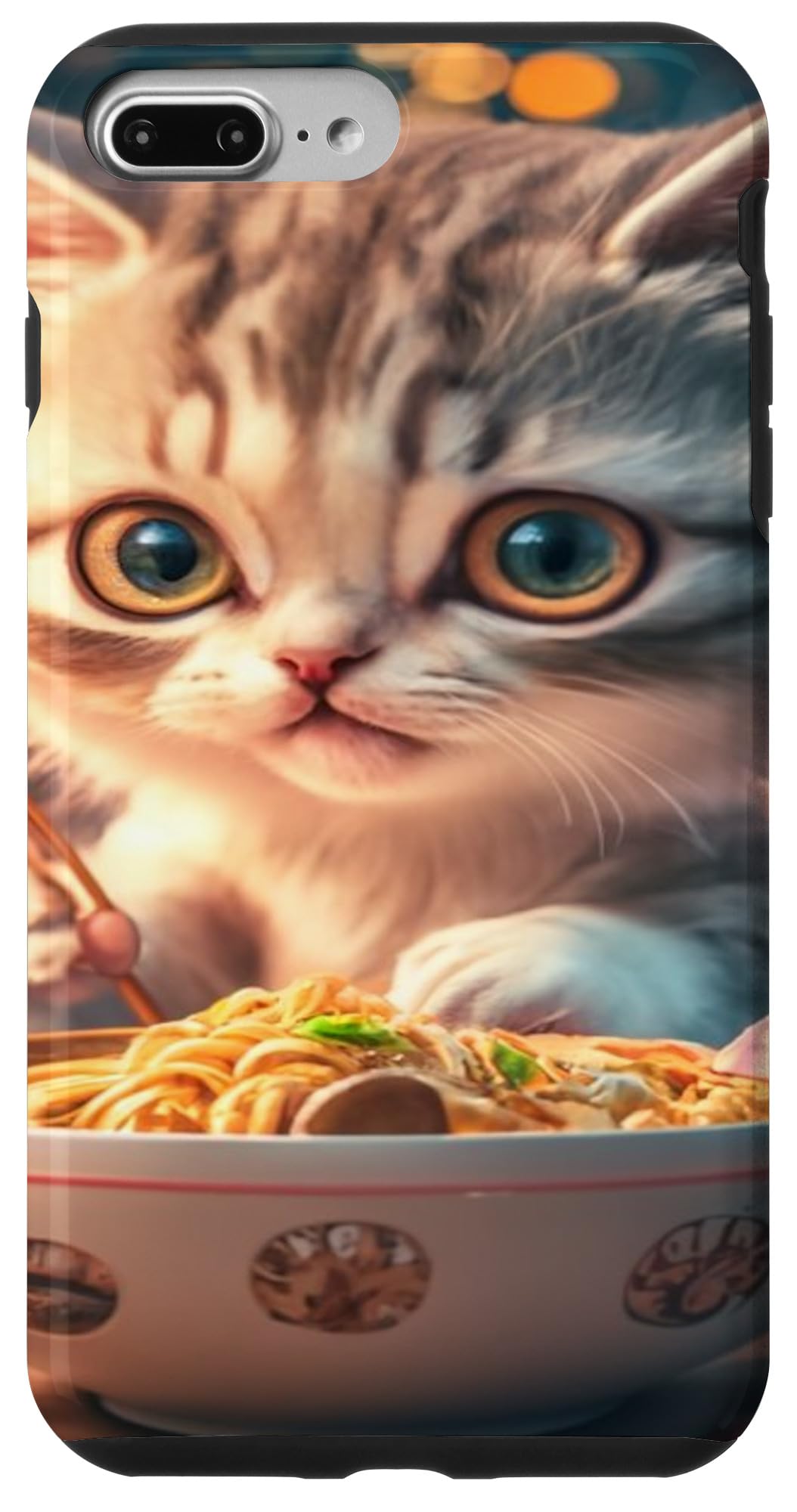 iPhone 7 Plus/8 Plus ラーメン 猫 カワイイ アニメ 和 カワイイ ねこ 麺 スマホケース