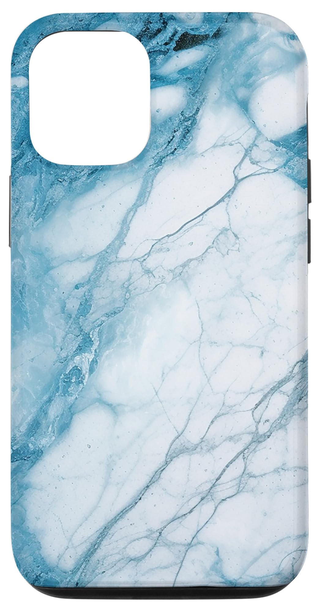 iPhone 14 Pro エレガントなシアンブルー&ホワイトパターン スマホケース