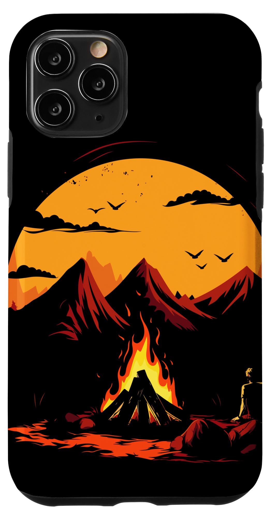 iPhone 11 Pro 夏をテーマにした夜の山の風景キャンプグラフィック。 スマホケース