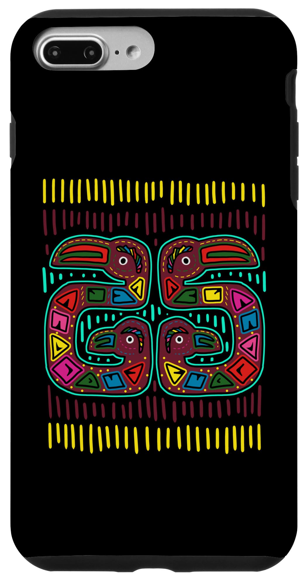 iPhone 7 Plus/8 Plus Panama Kuna Tribeによるフラミンゴモラアート ピンクフラミンゴ スマホケース