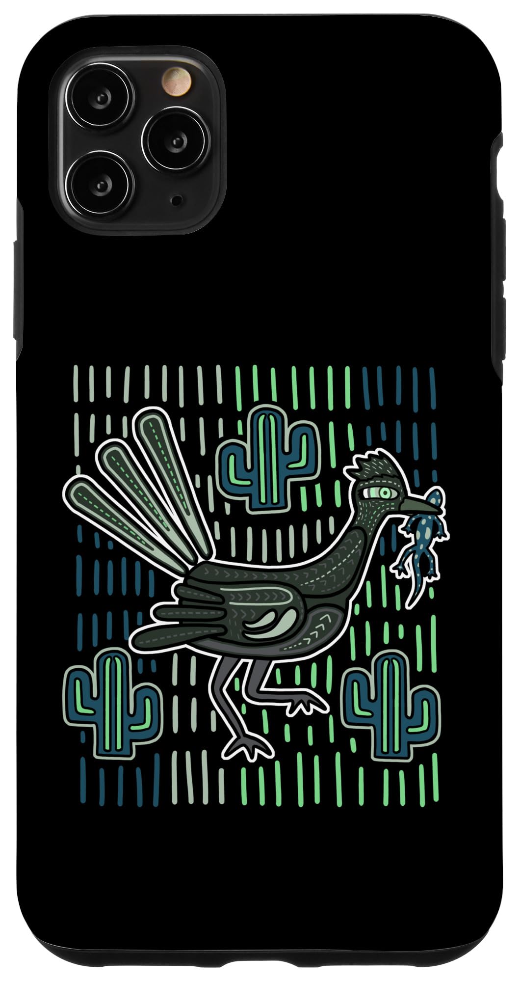 iPhone 11 Pro Max パナマ・クナ・トライブ・チャパラル・バードによるロードランナー・モーラ・アート スマホケース