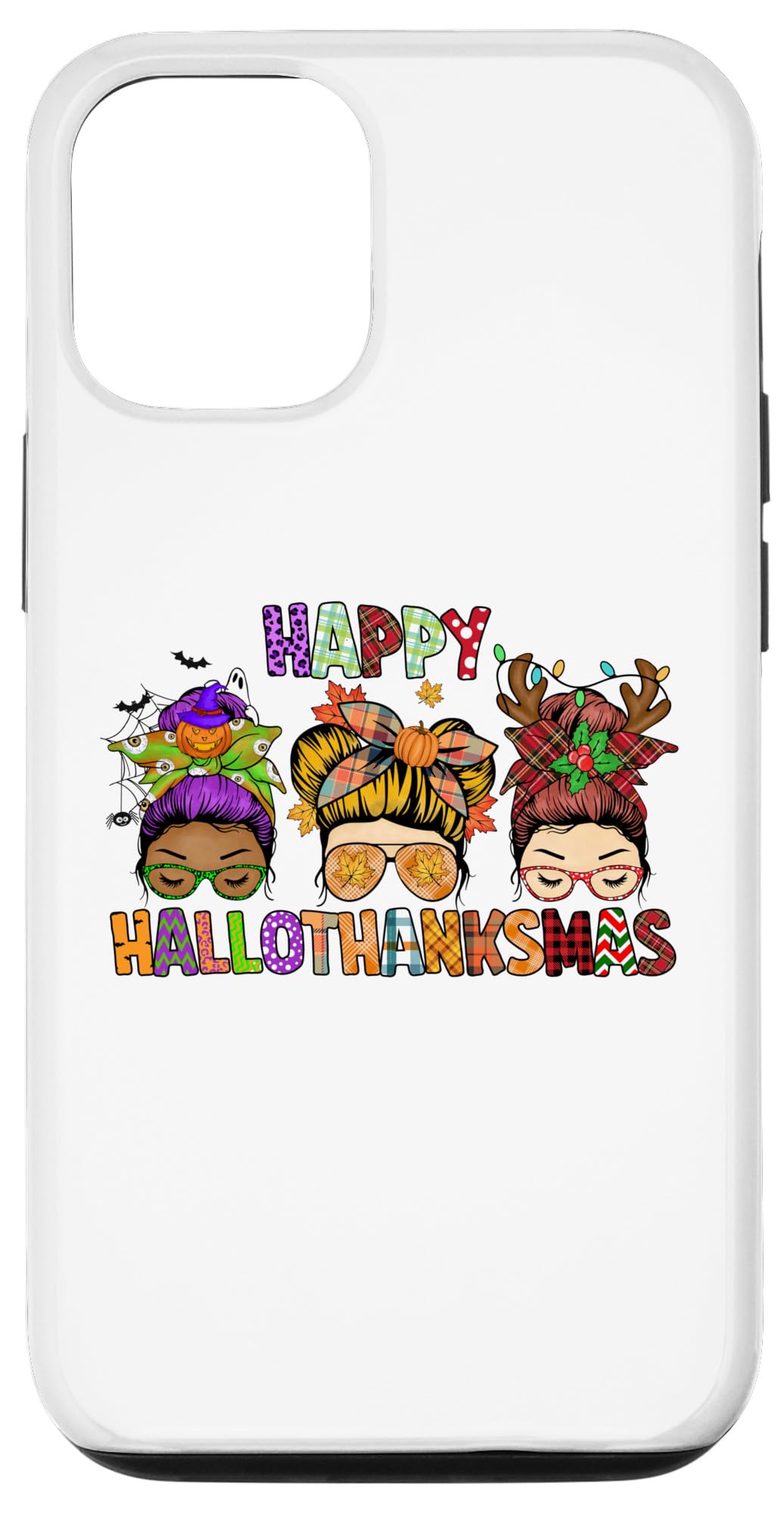 iPhone 15 Happy HALLOTHANKSMAS 乱雑なお団子 ハロウィン 感謝祭 クリスマス スマホケース｜WES STORE