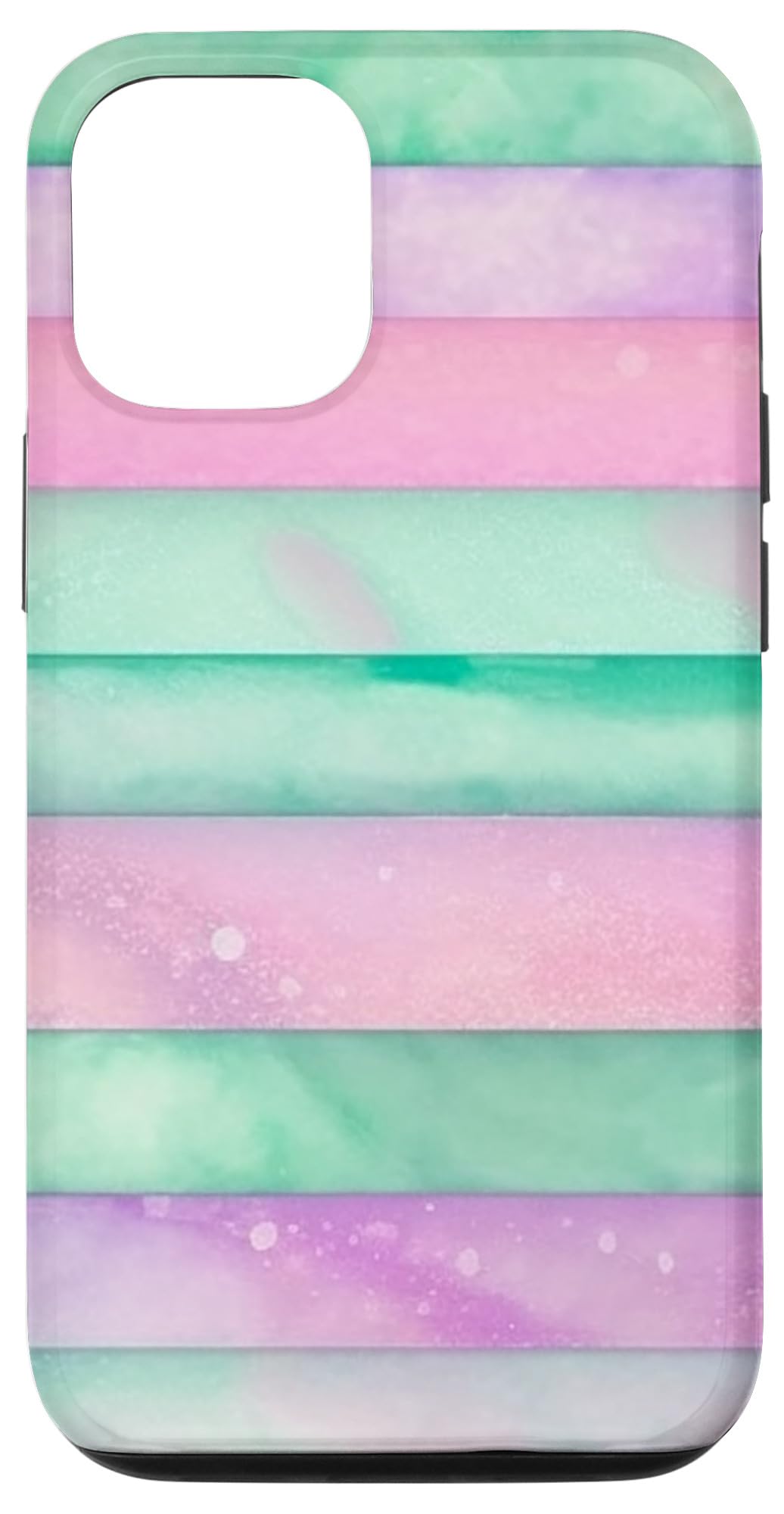 iPhone 13 ピンク&ミントグリーン 水彩ストライプ 抽象的 スマホケース｜WES STORE