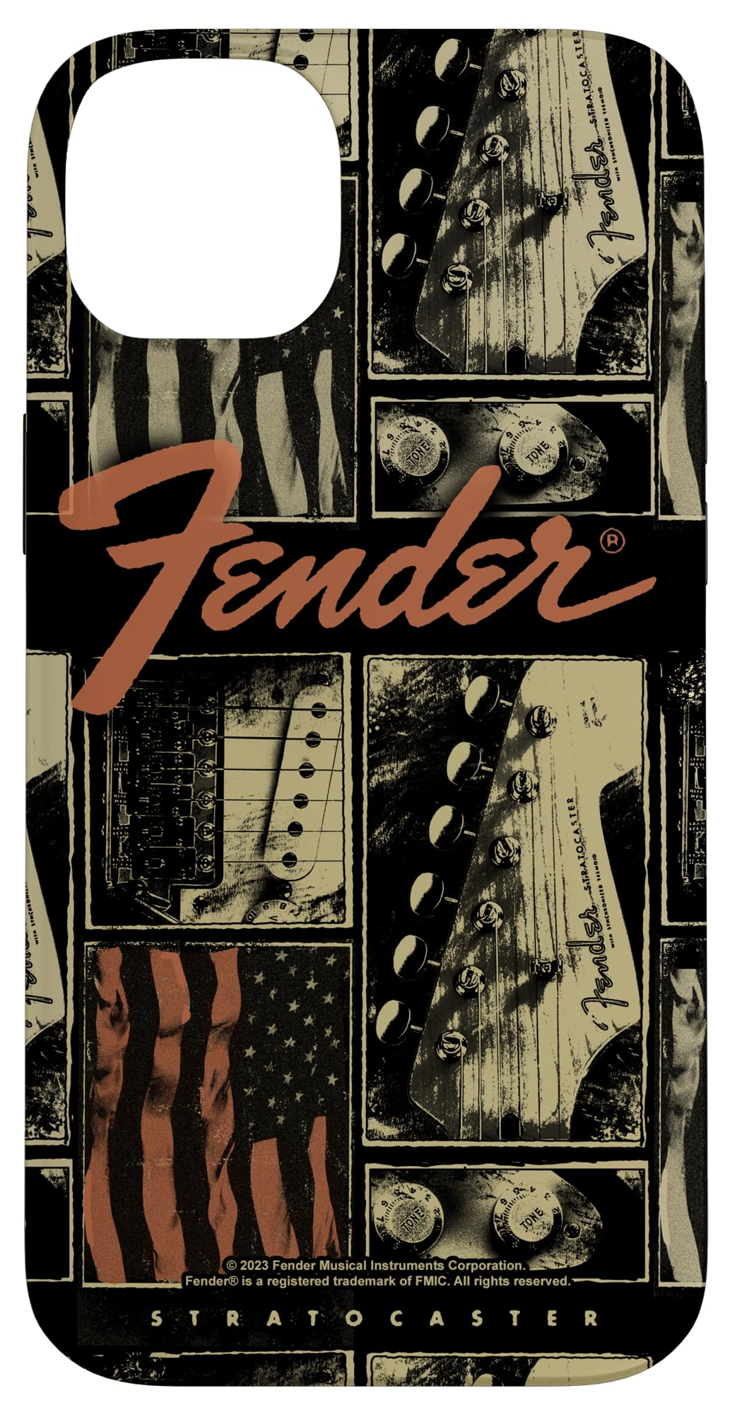 iPhone 14 Plus Fender Vintage Stratocaster Americana Distressed Collage スマホケース スマートフォン・携帯電話アクセサリー-スマートフォン・タブレット-ケース・カバー