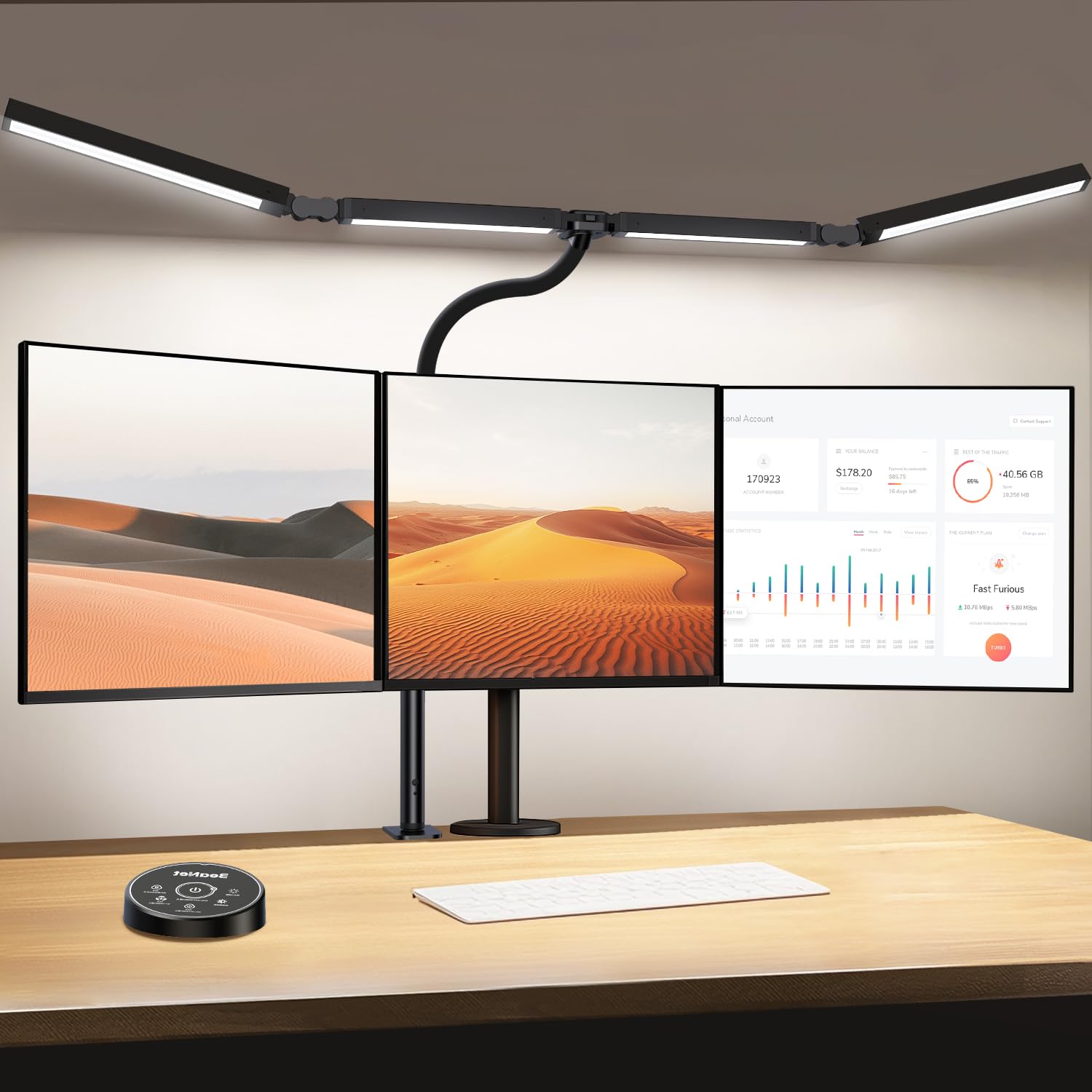 BeaNet デスクライト LED 「幅101.5cm・4光源Ultra+版・無線リモコン・24W・2000Lx」多角度調節 クランプ 5段階調光調色 電気スタンド 「PSE認証済」幅広 スタンドライト 卓上ライト 目に優しい 仕事/