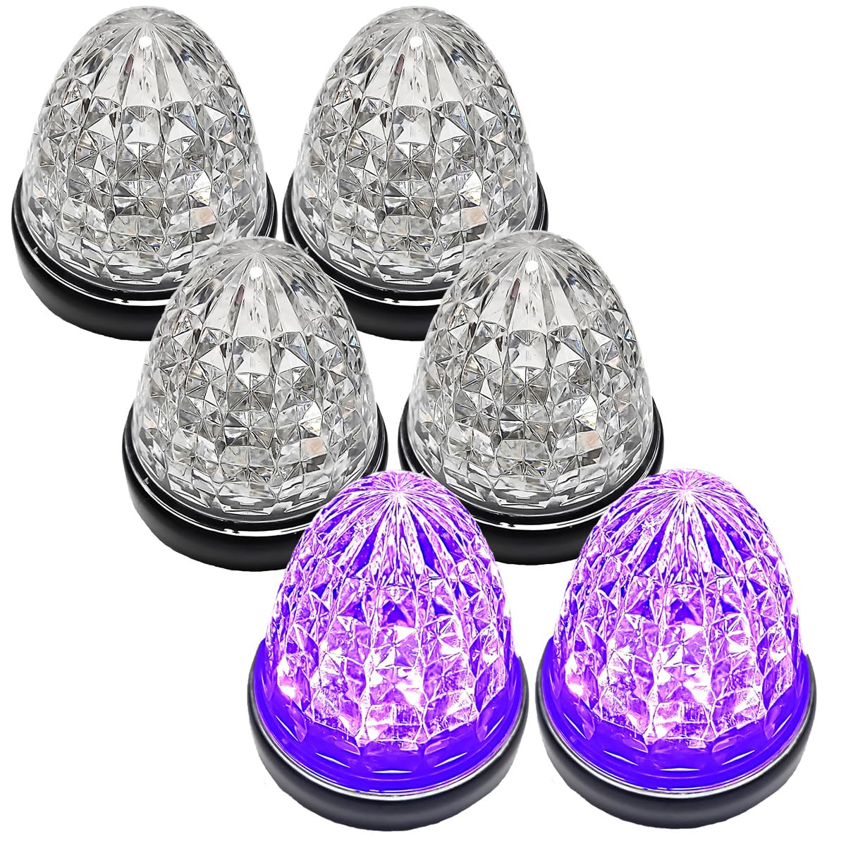 Customize(カスタマイズ) 24V トラック用 LED マーカーランプ サイド マーカー クリスタルカット仕様 16LED 汎用 シーリングタイプ防水 各色 (クリアレンズ パープル, 6個)