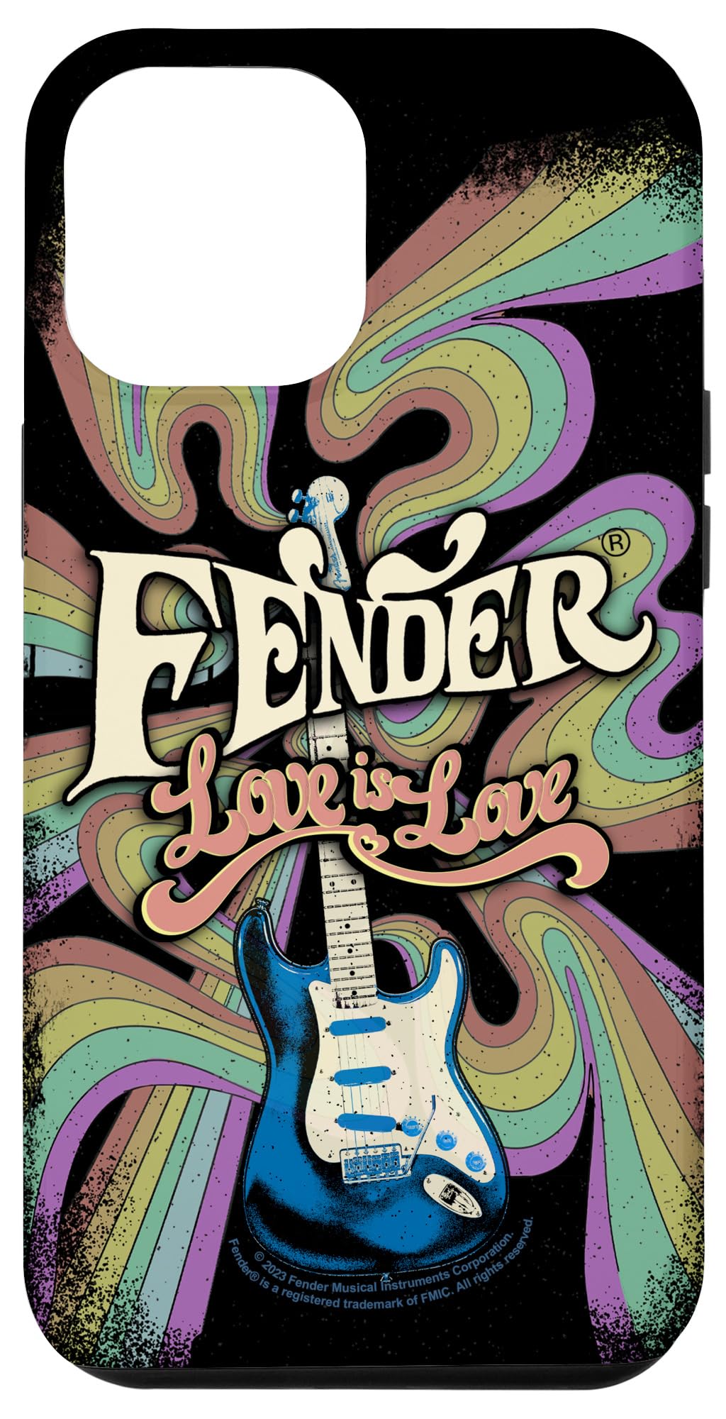 iPhone 14 Plus Fender Love Is Love Stratocaster Rainbow Vintage Logo スマホケース