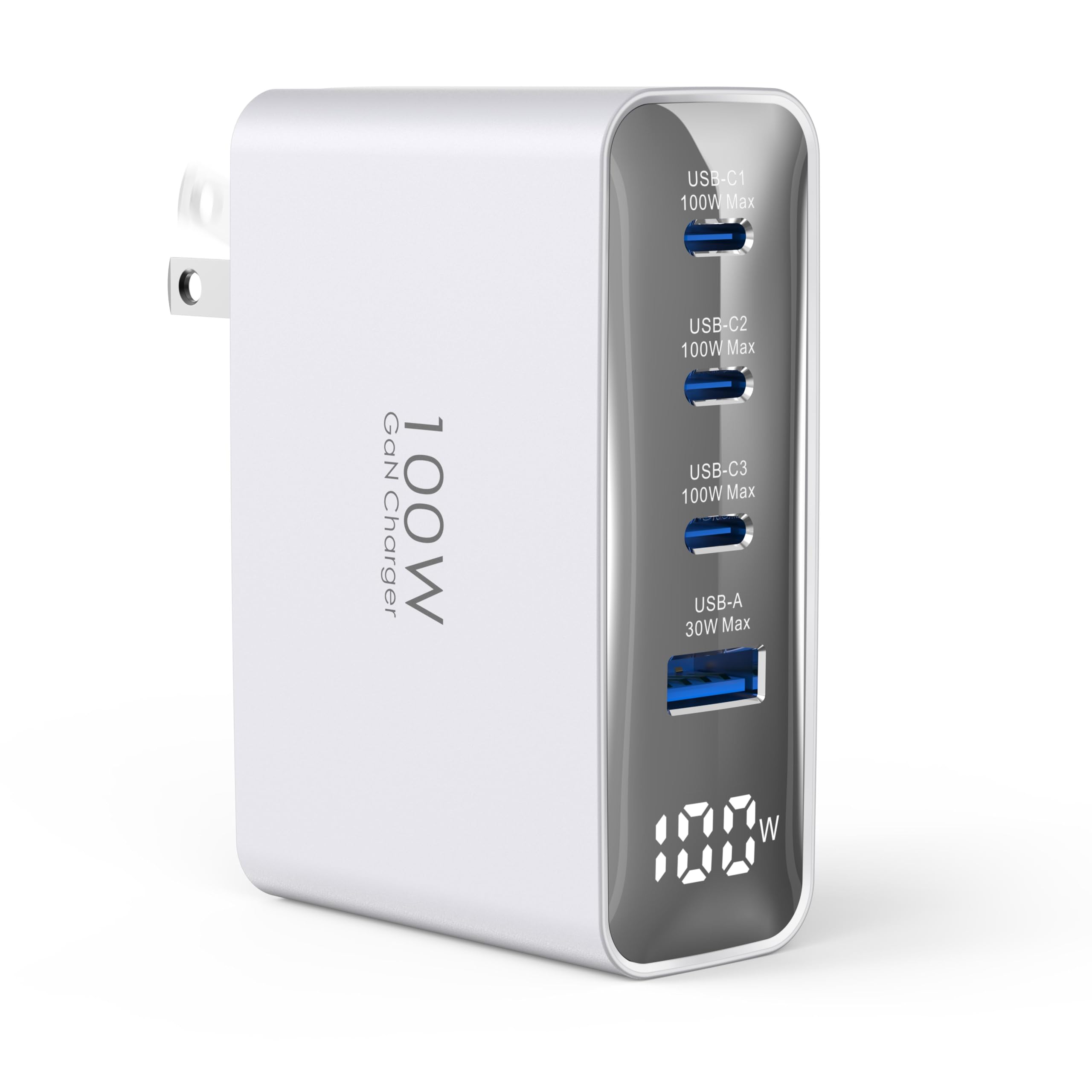 TOPADRE 100W 急速充電器 PD 充電器 Type-c Macbook 充電器【折り畳み式/LEDディスプレイ搭載/GaNIII技術/超低温/PSE技術基準適合】4ポート USB 充電器 4台同時充電 タイプc 充電器 iPad/iPhone/Galaxy S24/Android/M