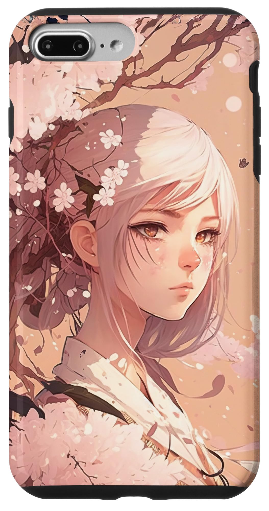 iPhone 7 Plus/8 Plus 可愛いアニメ女の子ポートレート桜フローラルエステティックKawaii Anime Girl Cherry Blossom スマホケース