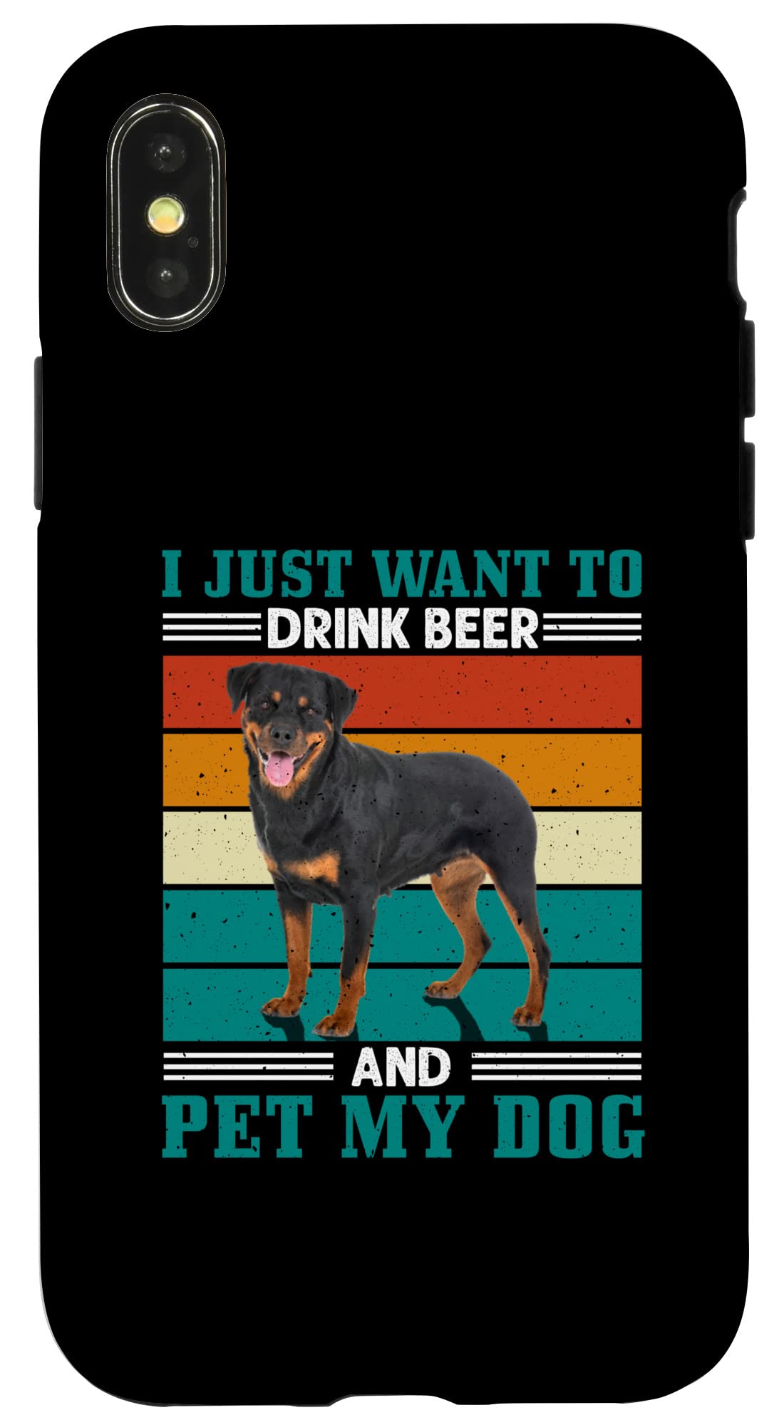 iPhone X/XS ビールを飲みながら愛犬を撫でたい ロットワイラー・ロッティドッグラブ スマホケース