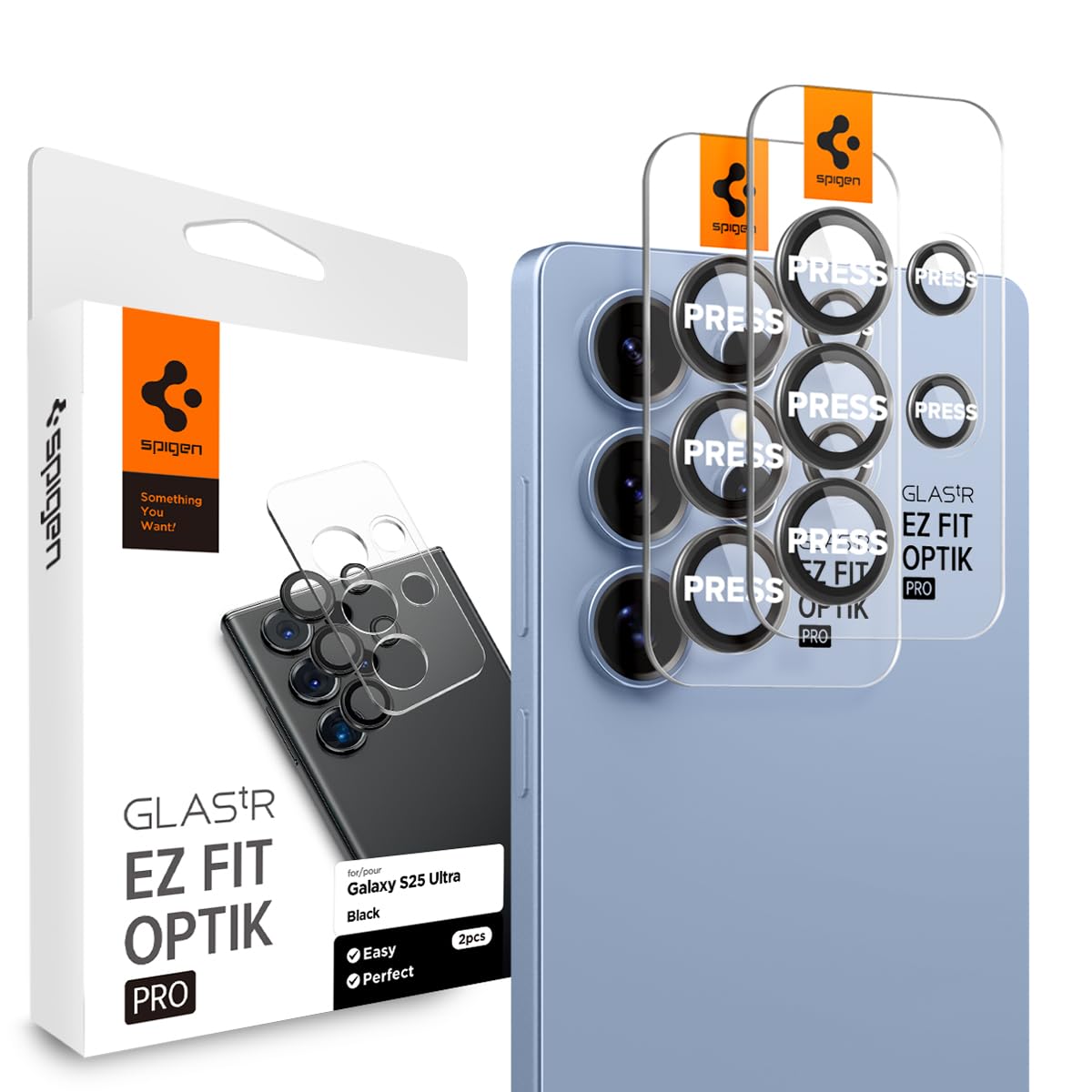 Spigen Galaxy S25 ULTRA 写真機保護すること写真フィルム 9H硬度強化因子硝子 貼り後ばらい一揃いの道具付き添い人 銀河系S25ウルトラ相応う 水晶体プロテクター ２枚入 (黒いこと) AGL09081