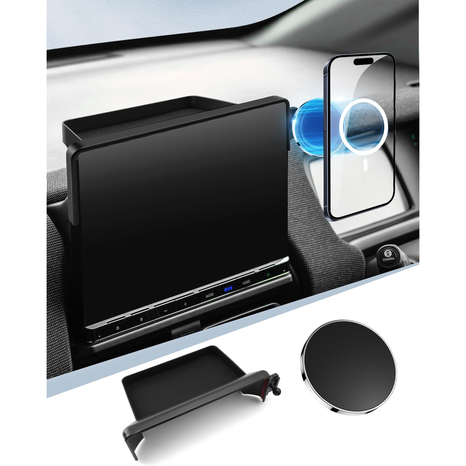 BIBIBO ホンダ フリード GT系 【11.4インチ Honda CONNECTナビ専用 マグネット式 スマホホルダー】 新型フリード アクセサリー 360度回転 超強磁力 安定 片手操作 安定 電波干渉なし iPhone16/15/14/13/12