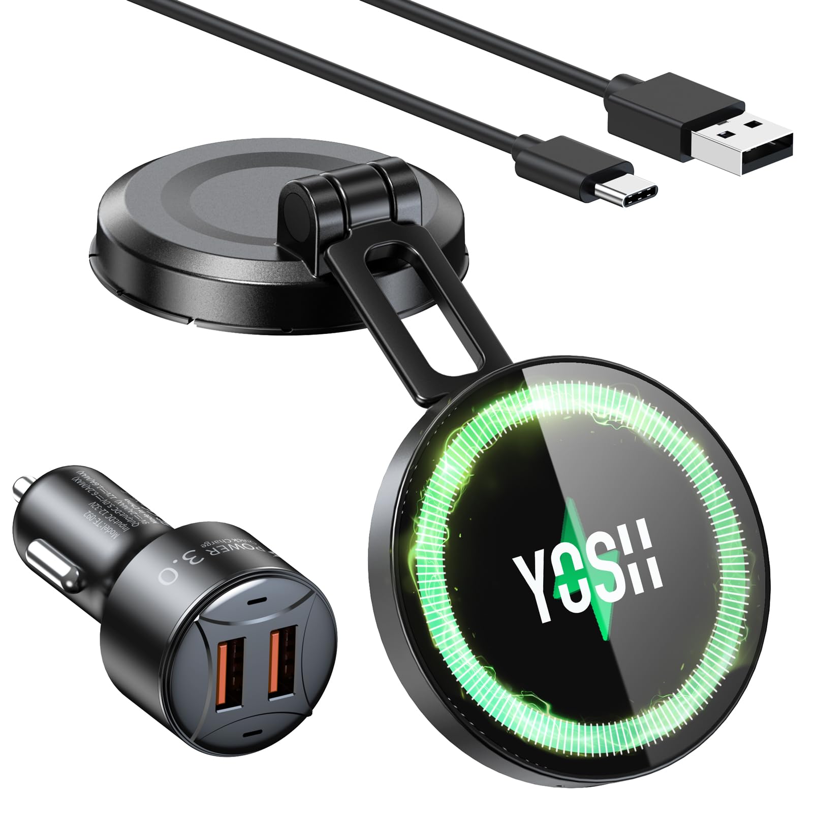 YOSH スマホホルダー 車 磁石 無線電話申し受ける MagSafe相応う 15W手っとり早い申し受ける 曲面相応う スマホスタンド 折りたたみ 超豪然たる 3Mへばり着く判子 360度親しさ回転させる 片手取りまわし マグセーフ 車載申し受ける器 持ちはこぶホル