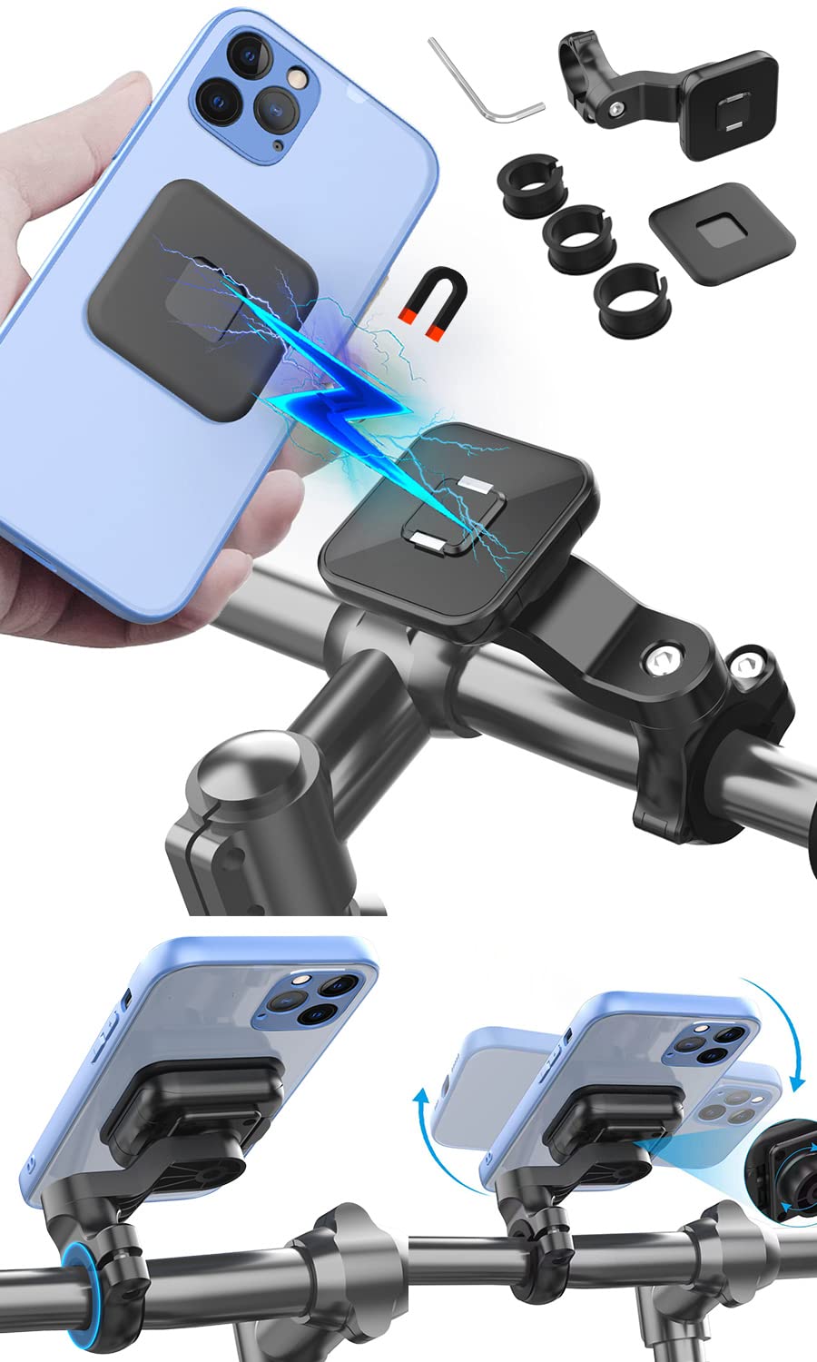 GOROPRI 自動二輪車 スマホホルダー 原付 銀輪 スクータ 自動二輪車用スマホホルダー 豪然たる磁石式 ぼうぜん自失的で超分かりやすいな着脱致しかた 全機種相応う 汎用手合い 手持ち部分赤ちょうちんやマウントステーに取り付け ケース・カバー-スマートフォン・携帯電話アクセサリー-スマートフォン・タブレット