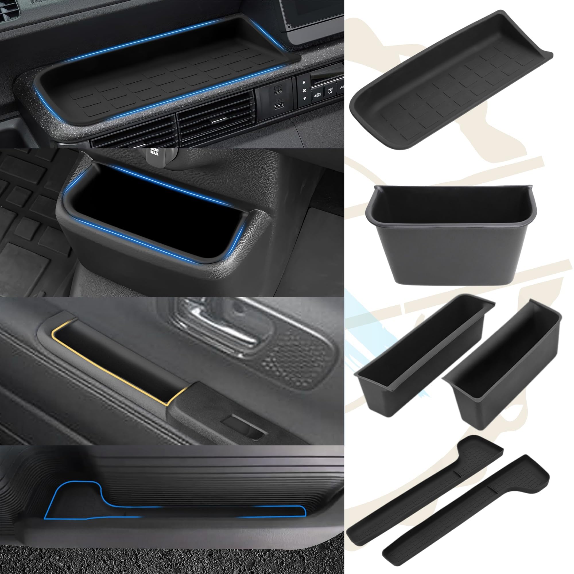 DodoxDIY 適用新型 N-BOX/N-BOXカスタム アクセサリー コンソール収納ボック+助手席オープントレイマット+ドア収納ボックスマット+ ドアサイド収納トレイ JF5 JF6型専用内装パーツ|WES STORE