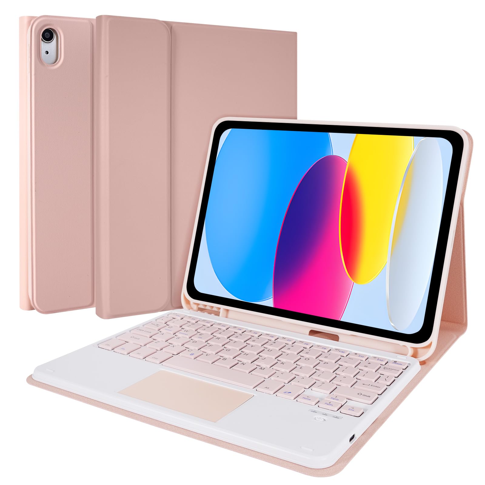 LAMA iPadキーボードケース 10.2インチ&10.5インチ(第9世代 2021/第8世代 2020/第7世代 2019、iPad Air 3 2019、iPad Pro 2017) ペンシルホルダー付き脱着式 多角度調整 ブラックピンク
