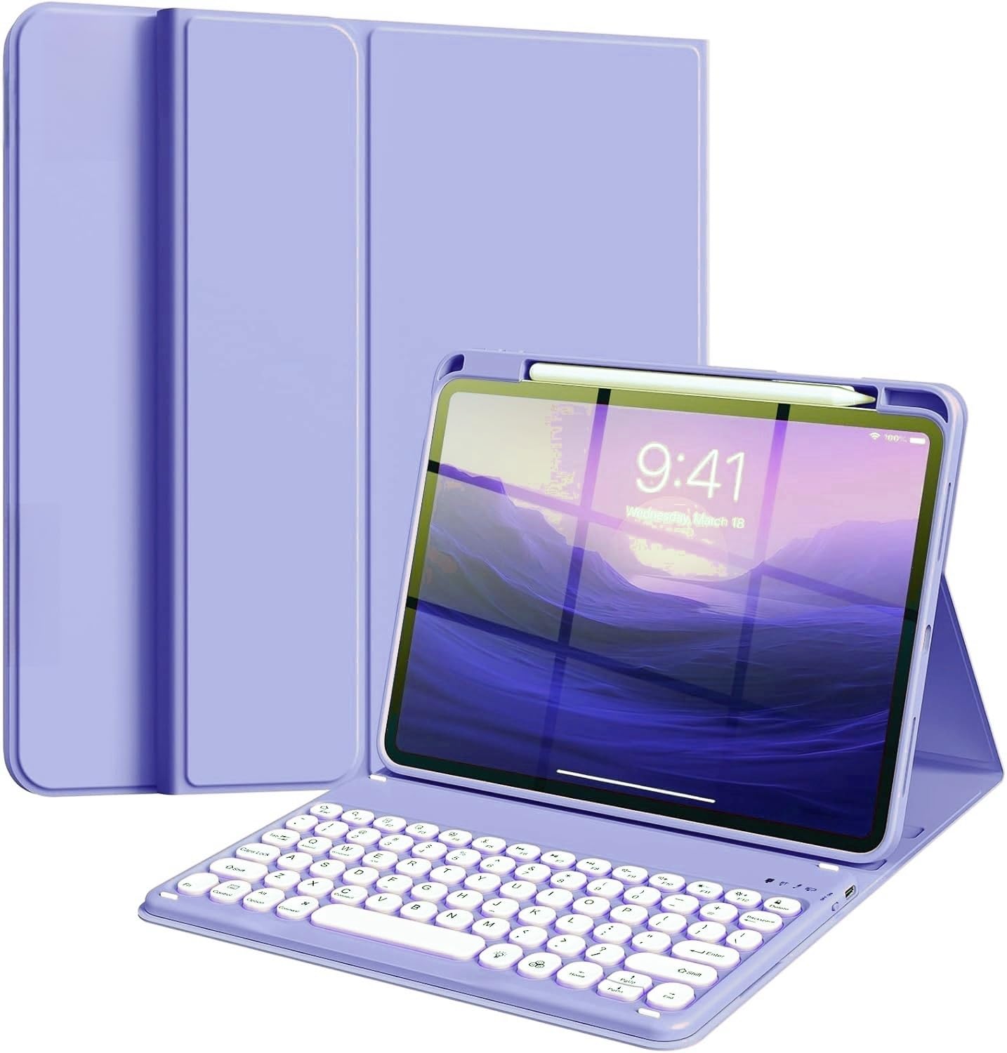 iPad 11時人 A16/iPad 第10時人 鍵盤入れもの 丸型足懸かり脱着式 iPad A16 2025/iPad 10鍵盤押しかぶせる 上っ面鉛筆納める 磁石 懸け隔てる式 一般受け 軽さ 愛くるしげ, 紫