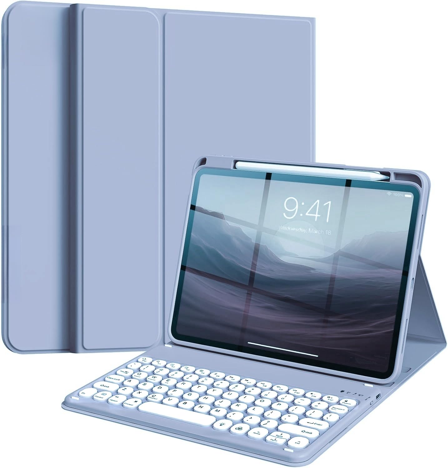 iPad Air 11in M3/M2 (2025/2024) 鍵盤 入れもの, iPad Air 第5/4時人 Pro11第4/3/2/1時人鍵盤付き添い人入れもの 上っ面 Pencil 納める 丸型足懸かり 磁石懸け隔てる式 学習者 お上さん 一般受け 愛くるしげ,青色
