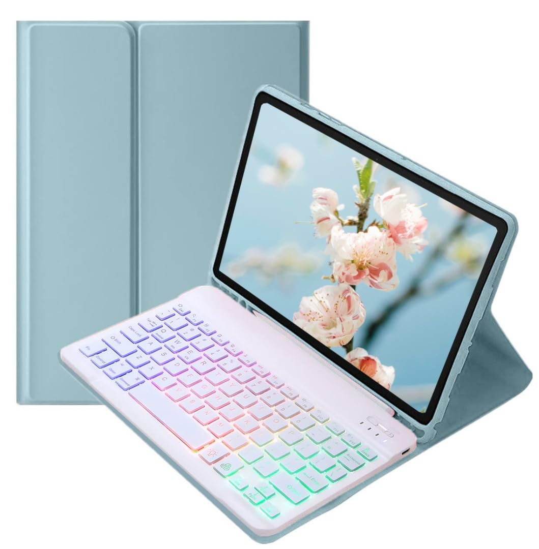 派手うしろ側ともし火付き添い人 iPadAir11in M3 M2/ iPad Air5 Air4 2022/2020 鍵盤入れもの 着飾る 好いたらしい バックライトキーボード 入れもの 磁石引きはなす式 教え子 商行為,霧青み+白