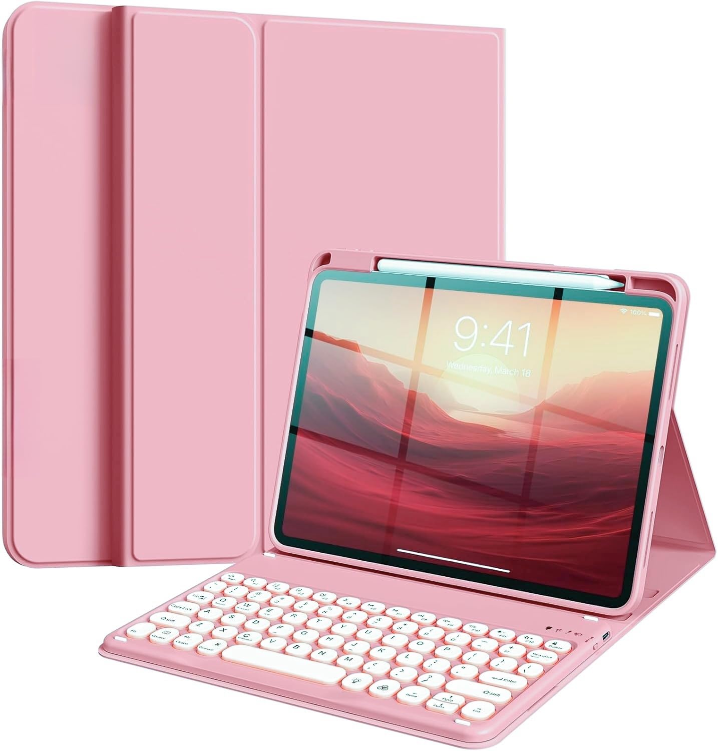 iPad 11時人 A16/iPad 第10時人 鍵盤入れもの 丸型足懸かり脱着式 iPad A16 2025/iPad 10鍵盤押しかぶせる 上っ面鉛筆納める 磁石 懸け隔てる式 一般受け 軽さ 愛くるしげ, サクラ色