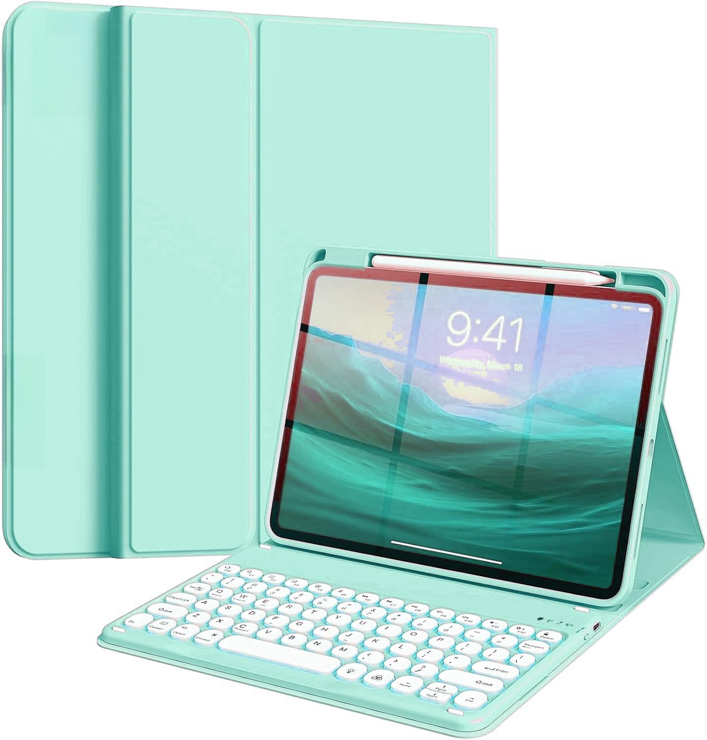 iPad 11世代 A16/iPad 第10世代 キーボードケース 丸型キー脱着式 iPad A16 2025/iPad 10キーボードカバー 上側ペンシル収納 マグネット 分離式 人気 軽量 かわいい, ミント 6,902円