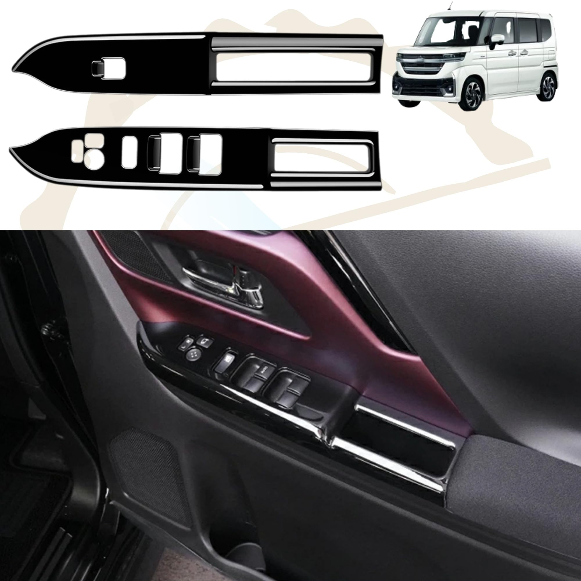 DodoxDIY 適用 新型 スペーシア カスタム スペーシア アクセサリー フロントドアパワーウィンドウスイッチガーニッシュ ドアパネルカバーMK94S MK54S ハイブリッド G X GS XS 用品 内装グッズ ピア