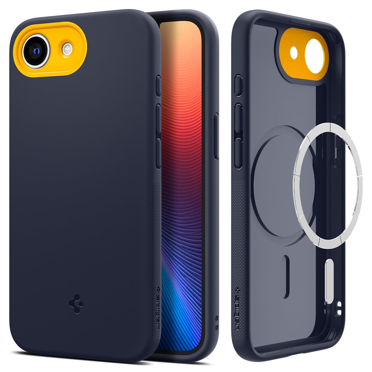 Spigen iPhone 16e ケース 【MagSafe】アクセサリー対応 マグネット搭載 ストラップホール 米軍MIL規格 ナノポップ・マグフィット ACS09154 (ブルーベリー・ネイビー)