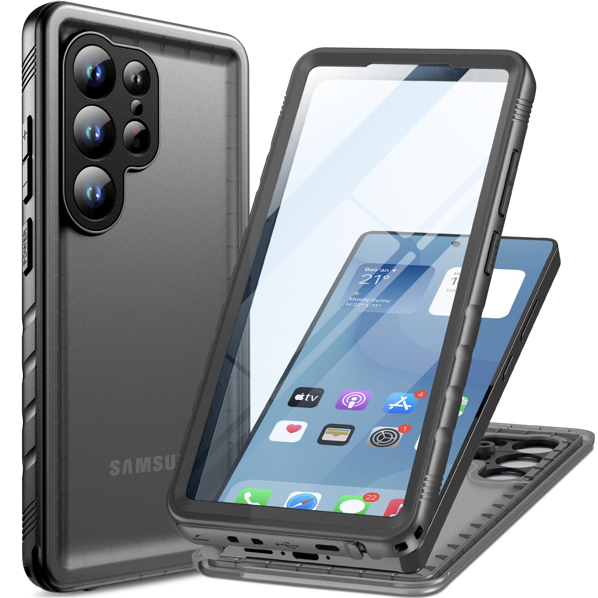 Cozycase Samsung Galaxy S25 Ultra 用 ケース - S25 Ultra 用 防水ケース - 海 防塵 完全防水 お風呂 2M 耐衝撃 360 両面 全面 米軍規格 ストラップ付き S25 Ultra 用 ケース - 防水 薄型 水中撮影 QI充電 人気 S 25