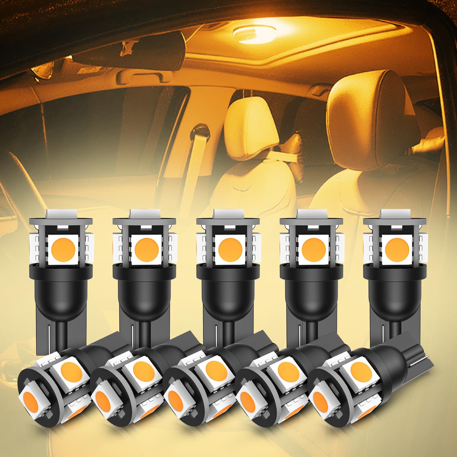 Marsauto T10 LED ナンバー灯 DC12V車用 無極性 ポジションランプ ルームランプ 3000K キャンセラー内蔵 ラゲッジランプ 高輝度 車検対応 LEDチップ 3000LM 超高輝度 360度配光レンズ T10 交換用 車 スモ