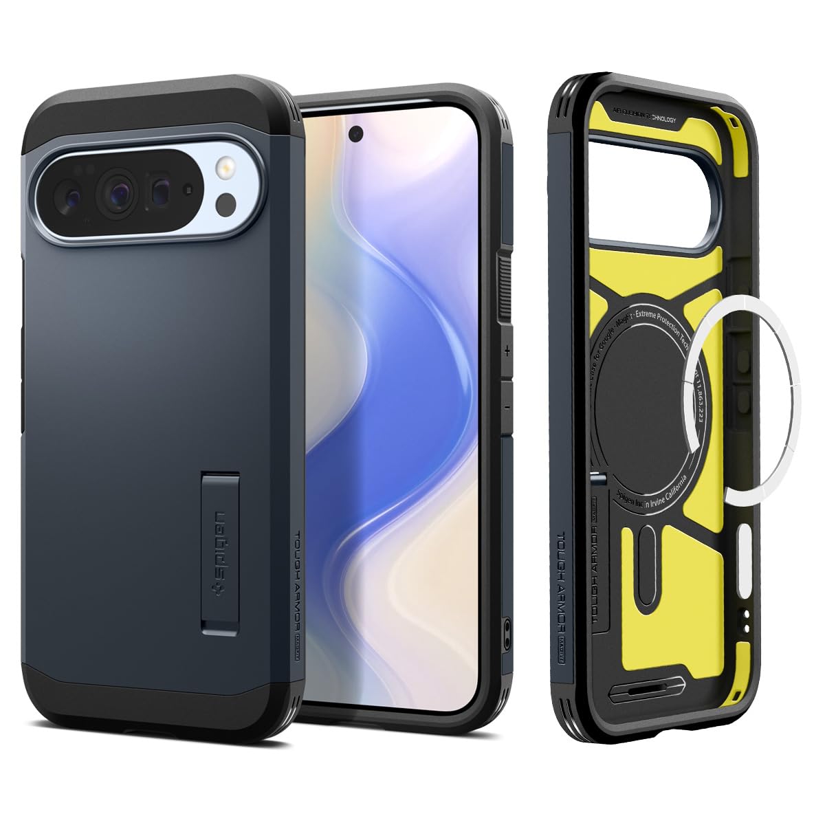 Spigen Pixel 10 Pro XL ケース 耐衝撃 MagSafe対応 スタンド付き マット 三重構造 米軍MIL規格 タフアーマーAI ・マグフィット ACS09729 (メタル・スレート)