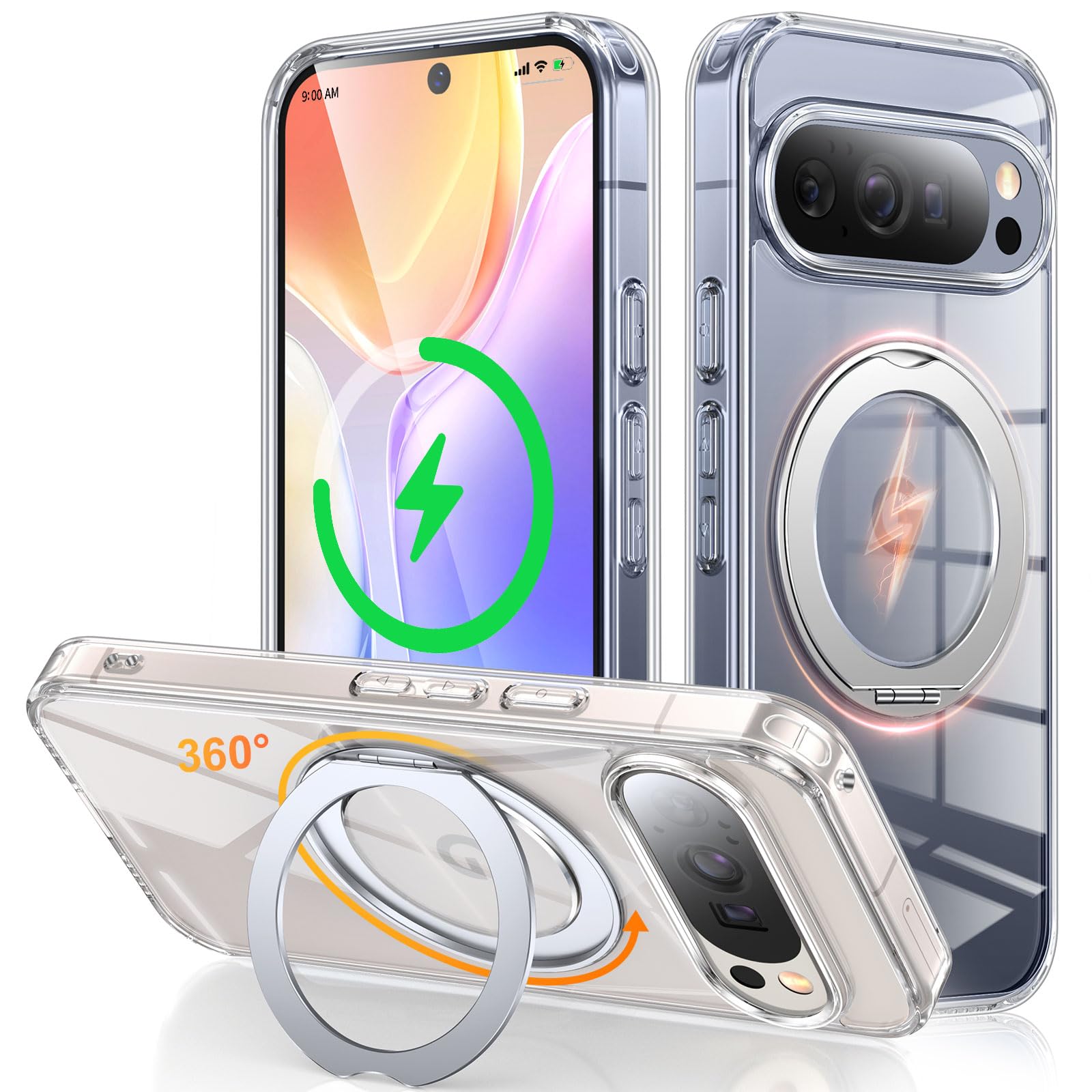 Google Pixel 10 Pro XL 用 入れもの Magsafe相応う 無線電話申し受ける 360°回転させる照明ランプ 縦横両相応う Gunwon スマホケース グーグル 画素 10 労働者階級 XL 澄み切った 米軍標準尺度 耐衝撃 マグセーフ 輪っか 磁石積み上げる