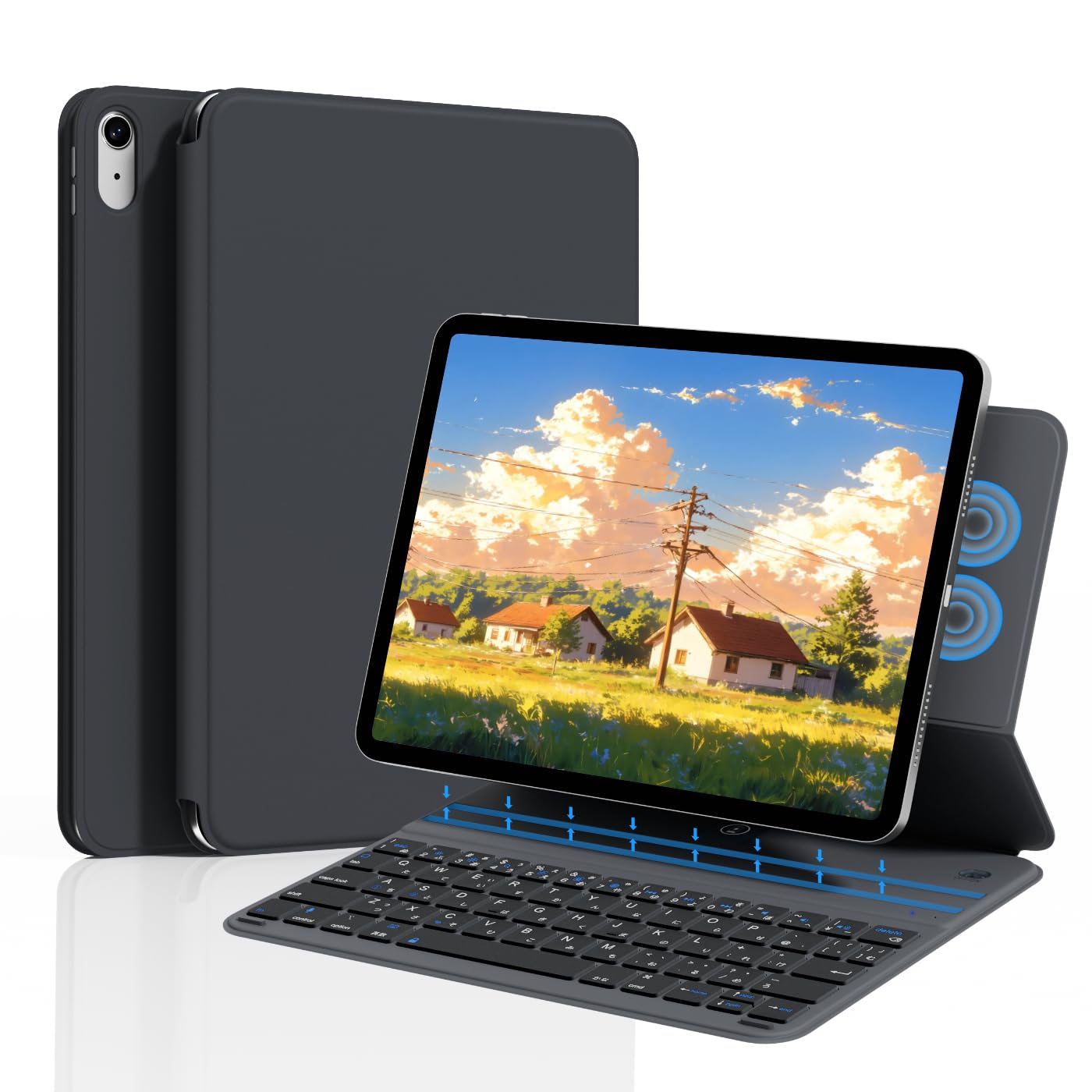 iPad A16 11世代/10世代 キーボード付きケース Bahusuo 日本語配列 磁気吸着 一体型 1300h超長使用時間 超薄型 軽量 bluetooth 5.3 キーボード ワイヤレス 2台のiOSデバイス接続可能 ボタン電池式 超低消|WES STORE