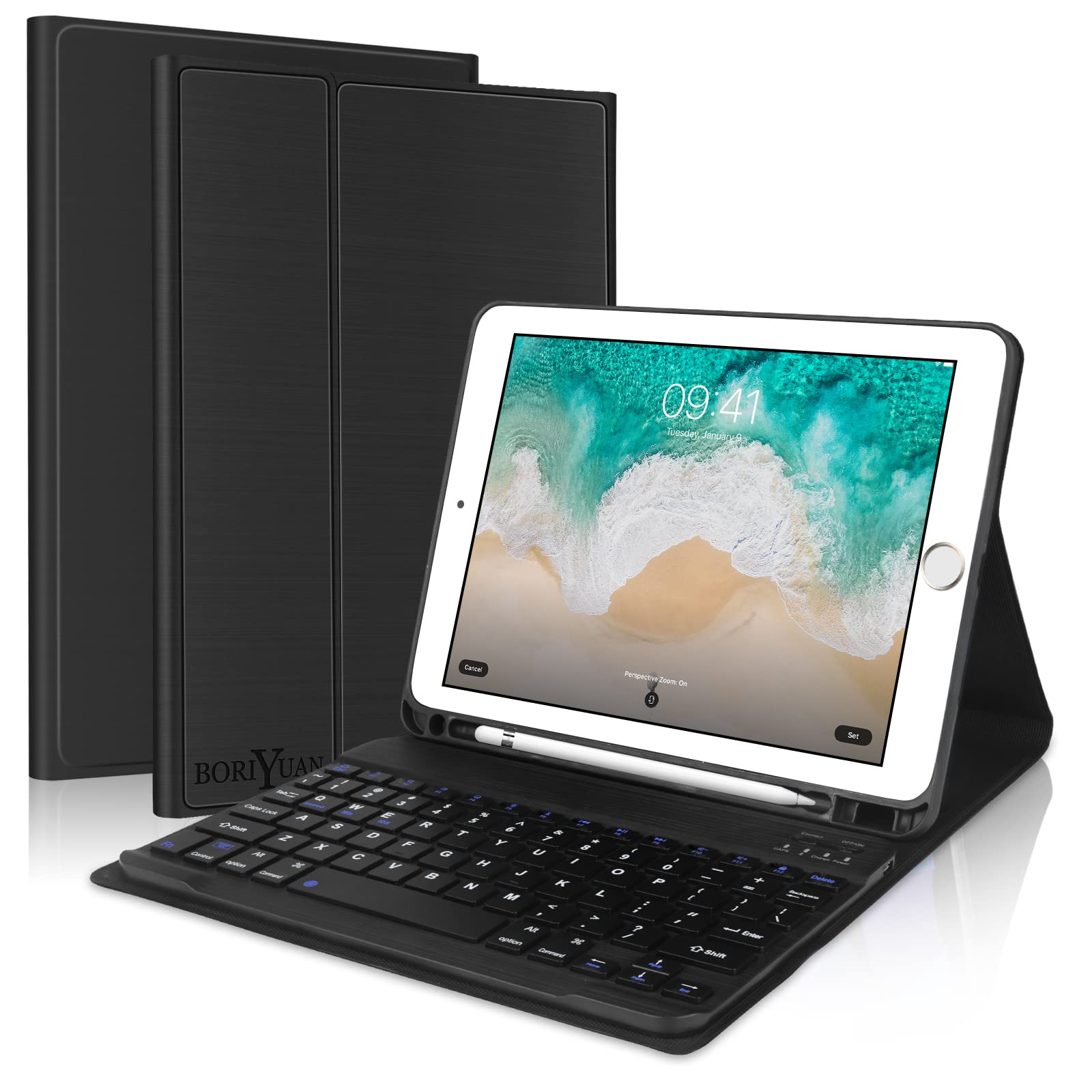 【2025年取り立て版】 iPad 9.7鍵盤 入れもの iPad 第5時人 第6時人 鍵盤入れもの相応う iPad pro 9.7/i-Pad air/air2用 鍵盤 pencil納める 脱着式 Bluetoothキーボ ード 万覚え帳型 オートスリープ役立つこと付き添い人