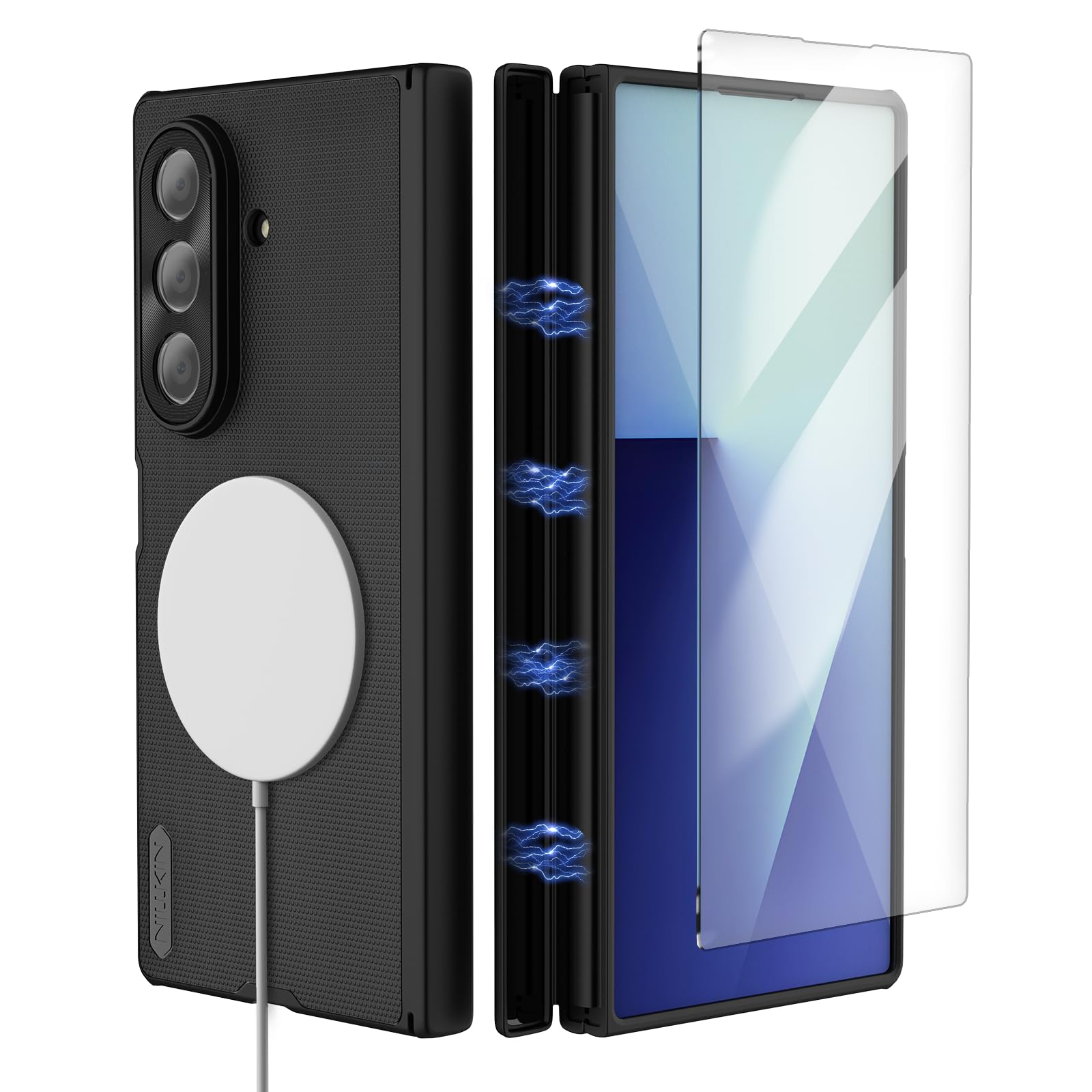 Nillkin 【創業16年】Galaxy Z fold7対応ケース 強化ガラスフィルム付き ヒンジ保護 耐衝撃 ワイヤレス充電対応 マグネット吸着 ギャラクシー Z Fold7 ケース カバー すり傷防止 薄型 上質 ビジネス