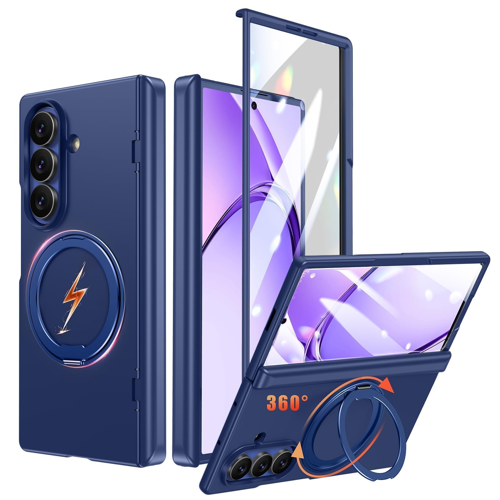 Fadkzyxr Galaxy Z Fold7 用 ケース MagSafe対応 360°回転スタンド フィルム一体型 ヒンジ保護 スマホケース Samsung ギャラクシー Z fold7/SC-56F/SCG34 カバー リング付き マット感 マグセーフ ワイヤレス充