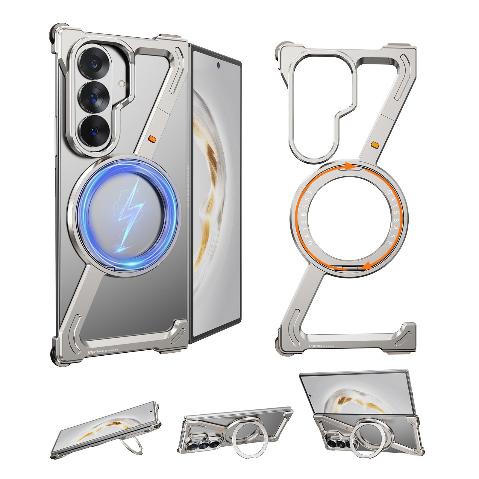NIFBANG Samsung Galaxy Fold 7用のバンパー容れもの ギャラクシーフォールド 7用軽銀バンパー メタルフレームレスケース 360度回転させる照明ランプ 磁石積み上げる 無線電話申し受ける能力のある マグセーフ 耐衝撃